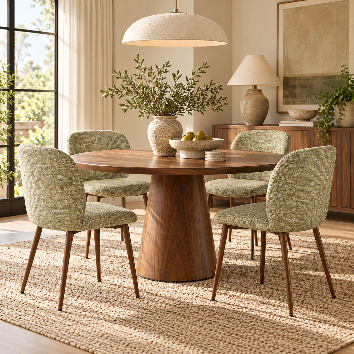Elba Mid-Century Curved Back Upholstered Dining Chairs with Metal Legs Set of 4