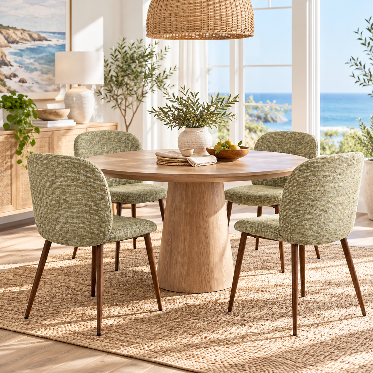 Elba Mid-Century Curved Back Upholstered Dining Chairs with Metal Legs Set of 4
