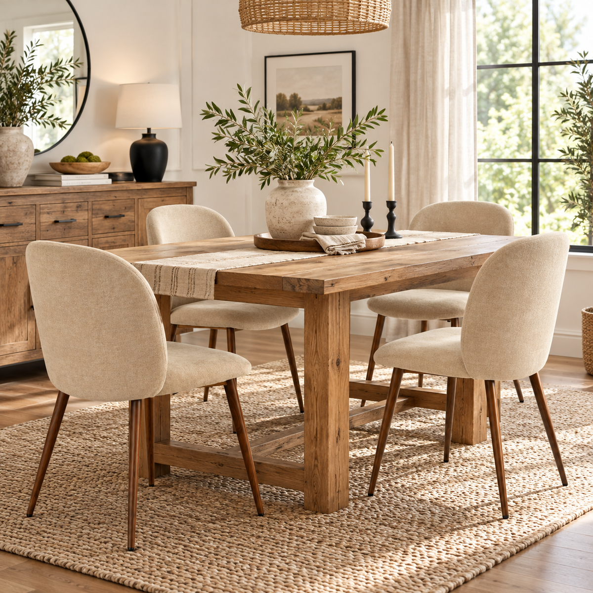 Elba Mid-Century Curved Back Upholstered Dining Chairs with Metal Legs Set of 4