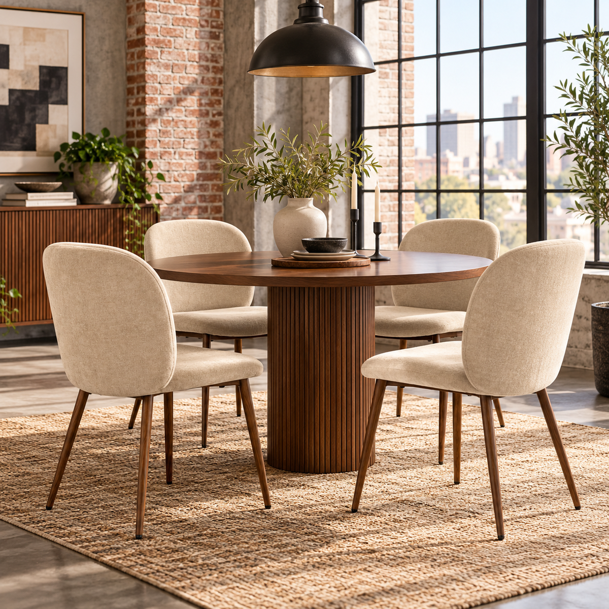 Elba Mid-Century Curved Back Upholstered Dining Chairs with Metal Legs Set of 4