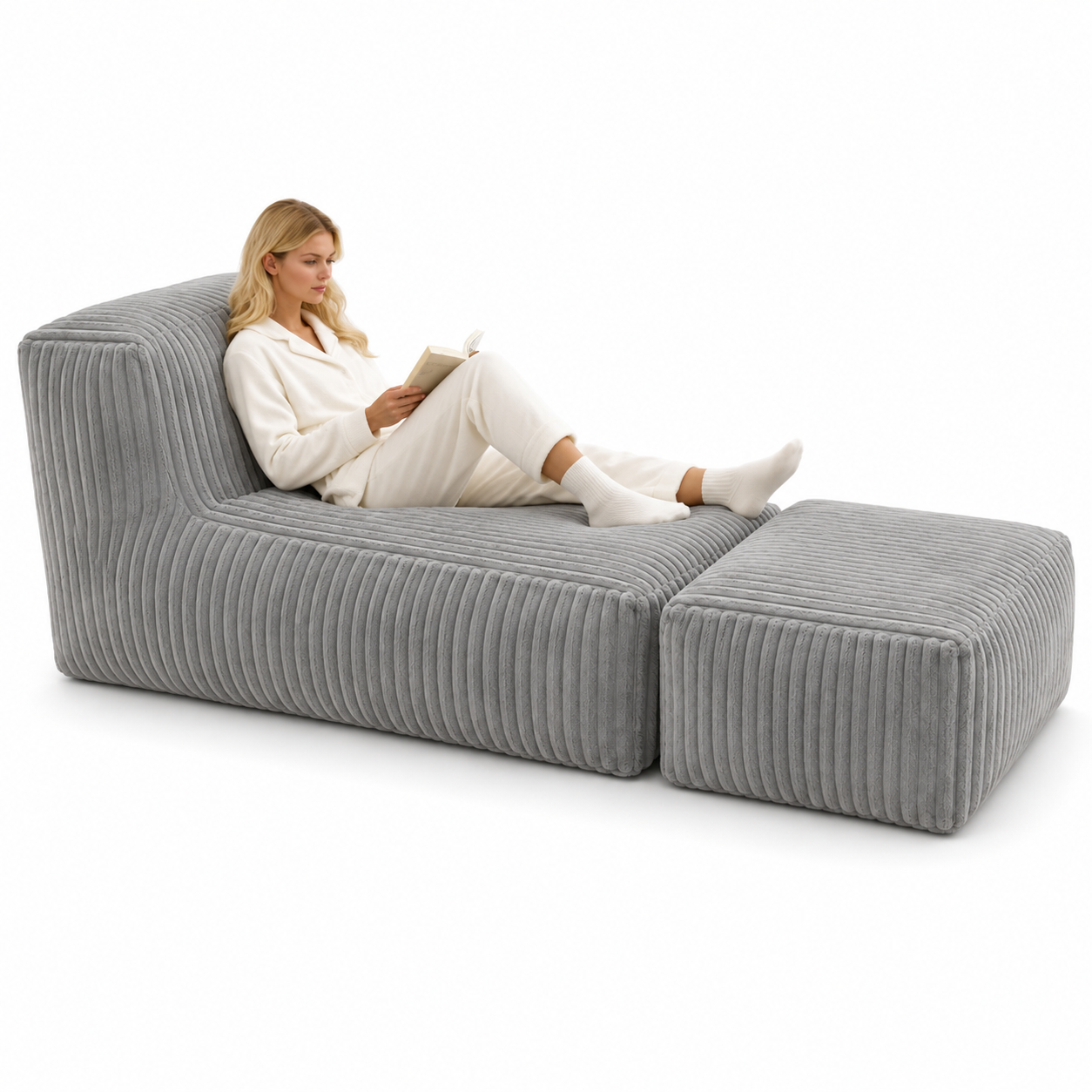 Stonebrook 63" Corduroy Modular Floor Lounger Chair with Ottoman