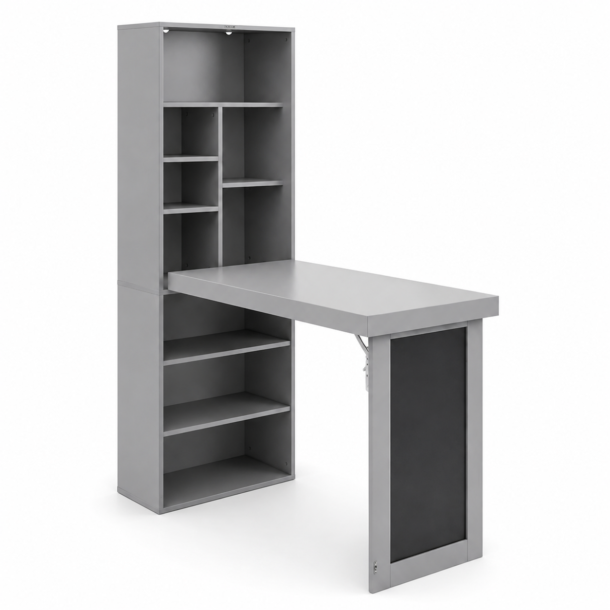 Aero Wall-Mounted Fold-Out Desk with Chalkboard Panel and 8 Open Shelves