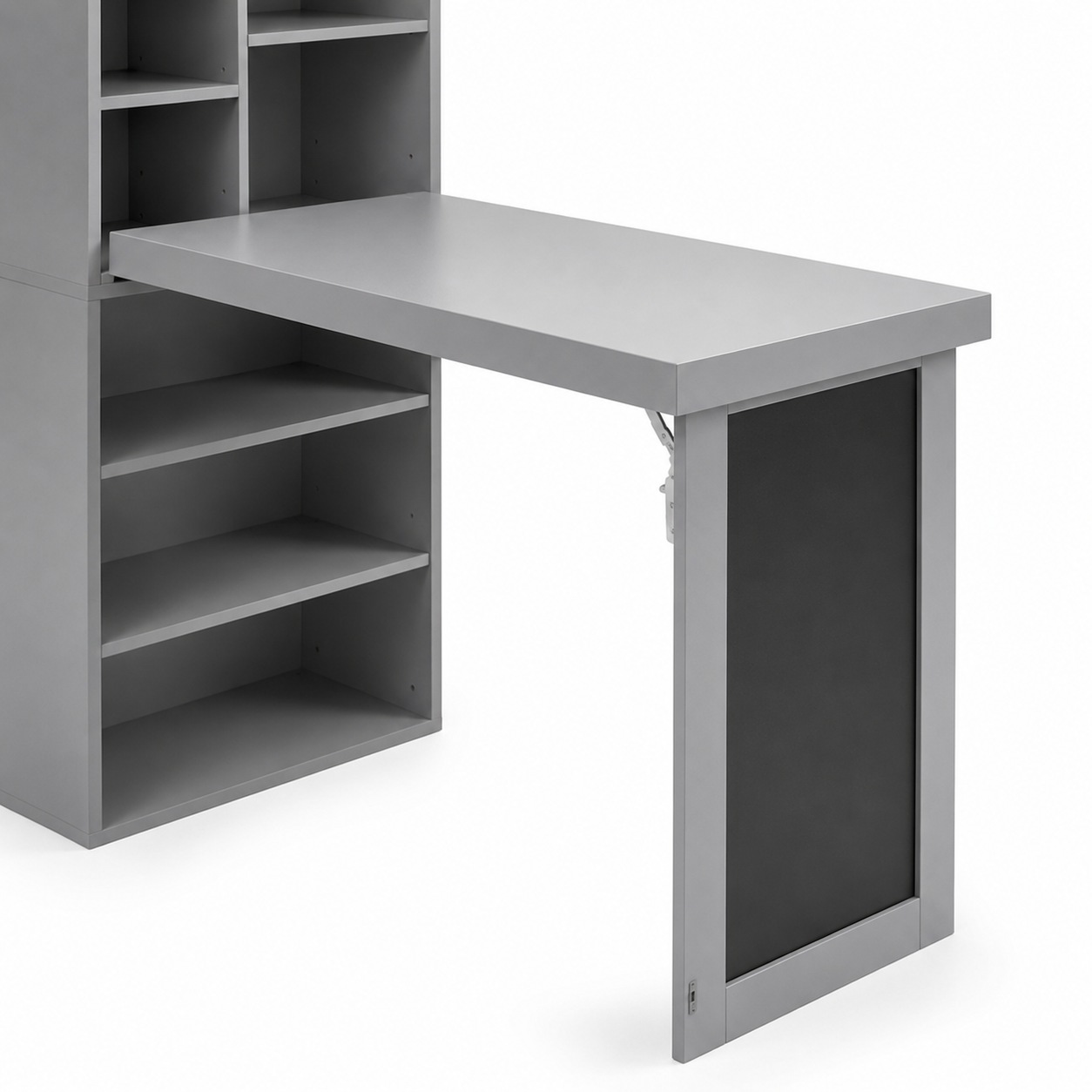 Aero Wall-Mounted Fold-Out Desk with Chalkboard Panel and 8 Open Shelves