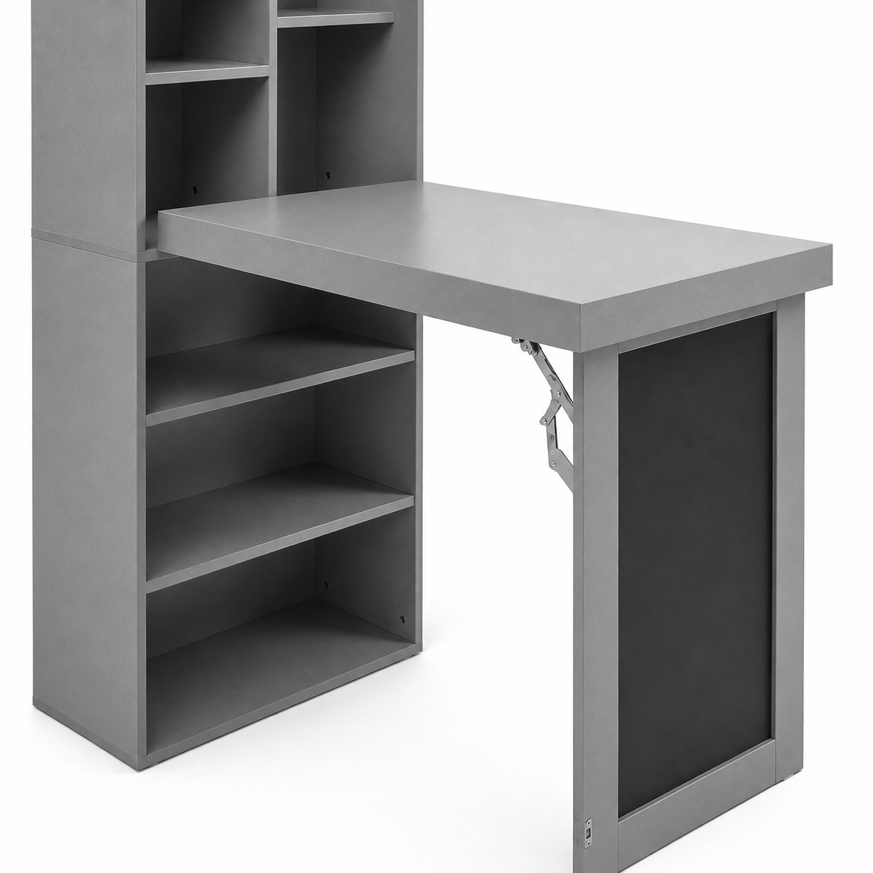 Aero Wall-Mounted Fold-Out Desk with Chalkboard Panel and 8 Open Shelves