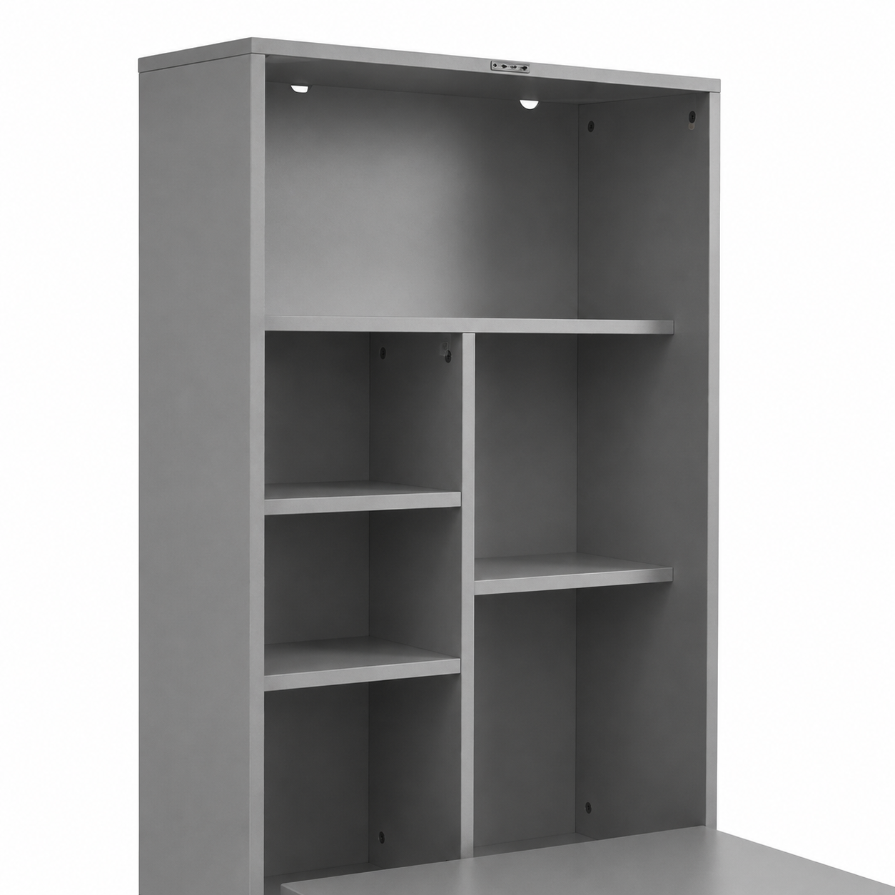Aero Wall-Mounted Fold-Out Desk with Chalkboard Panel and 8 Open Shelves