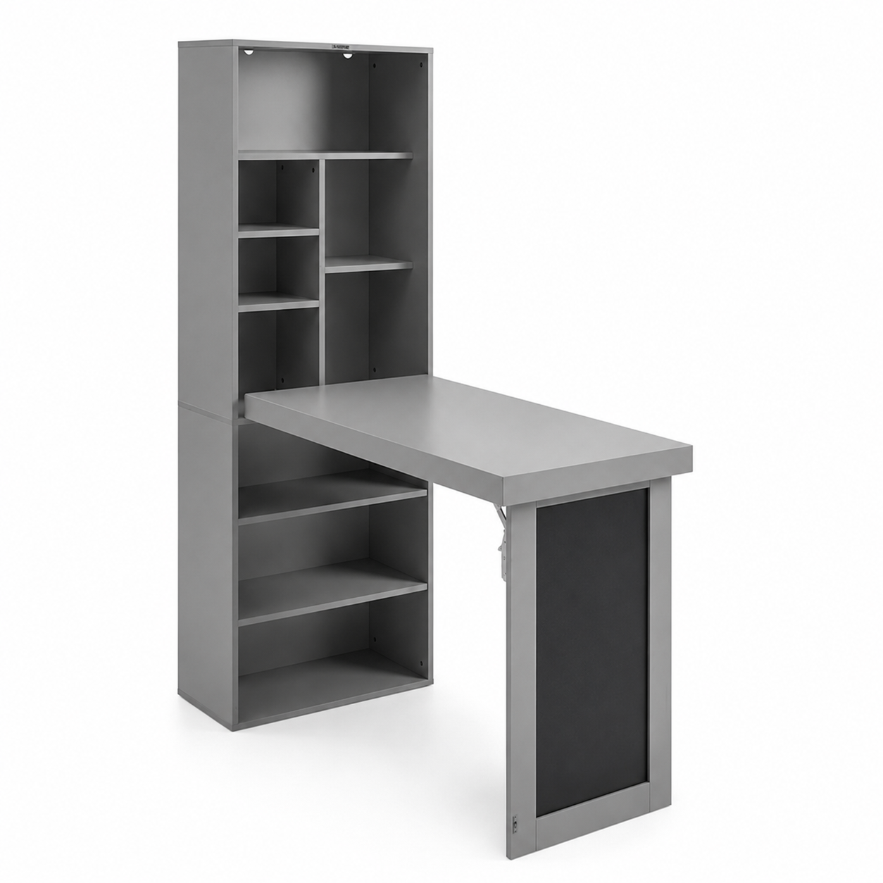 Aero Wall-Mounted Fold-Out Desk with Chalkboard Panel and 8 Open Shelves