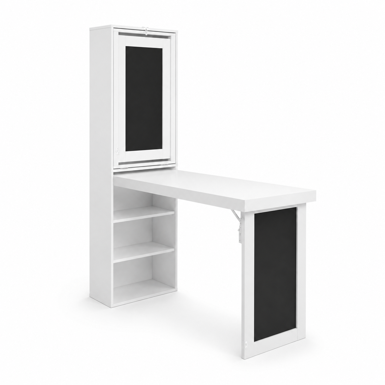 Aero Wall-Mounted Fold-Out Desk with Chalkboard Panel and 8 Open Shelves
