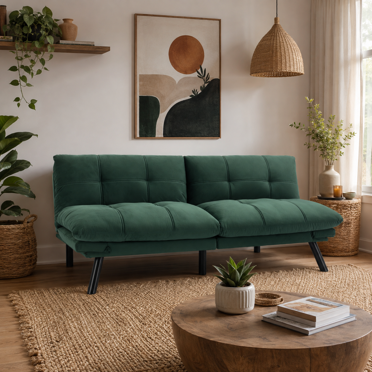 Carmel 70" Upholstered Convertible Futon Sofa Bed with Adjustable Backrest and Armrests