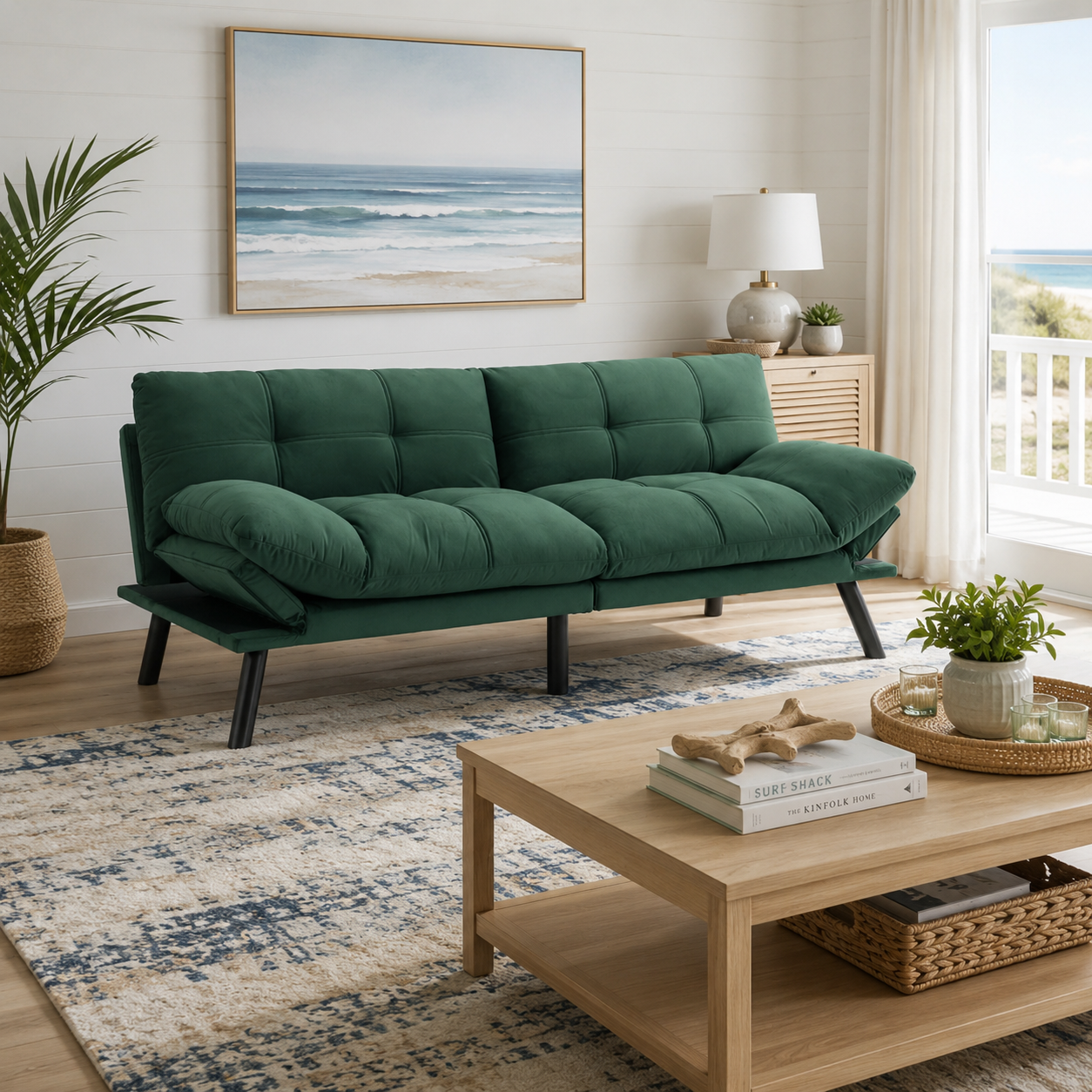 Carmel 70" Upholstered Convertible Futon Sofa Bed with Adjustable Backrest and Armrests