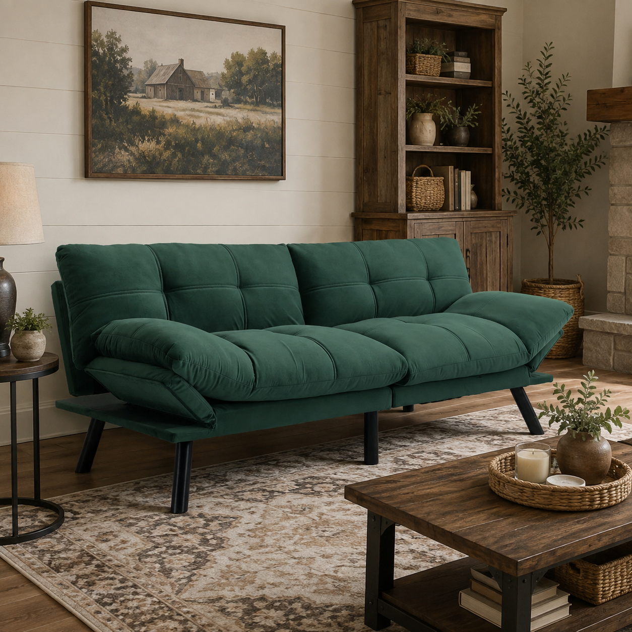 Carmel 70" Upholstered Convertible Futon Sofa Bed with Adjustable Backrest and Armrests