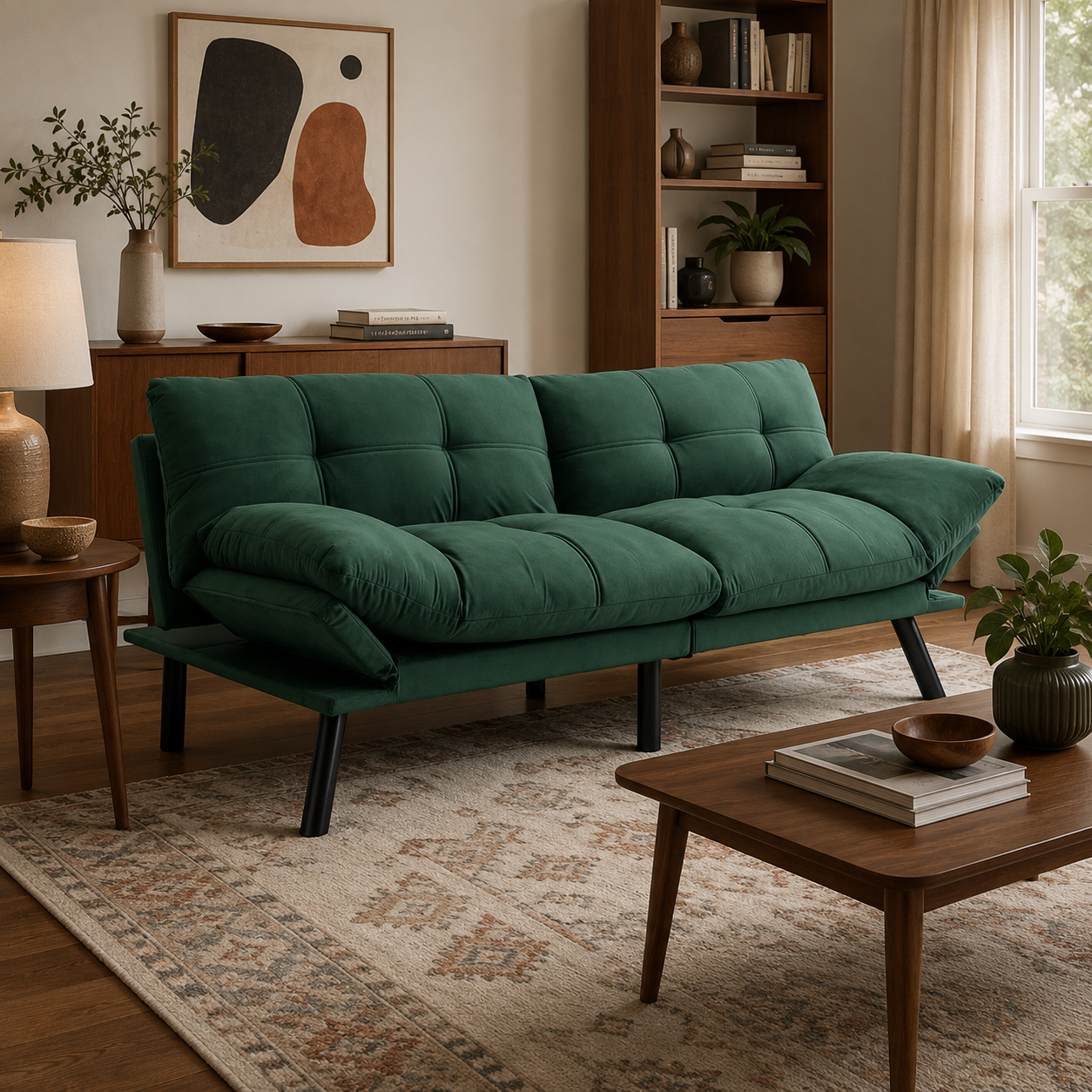 Carmel 70" Upholstered Convertible Futon Sofa Bed with Adjustable Backrest and Armrests