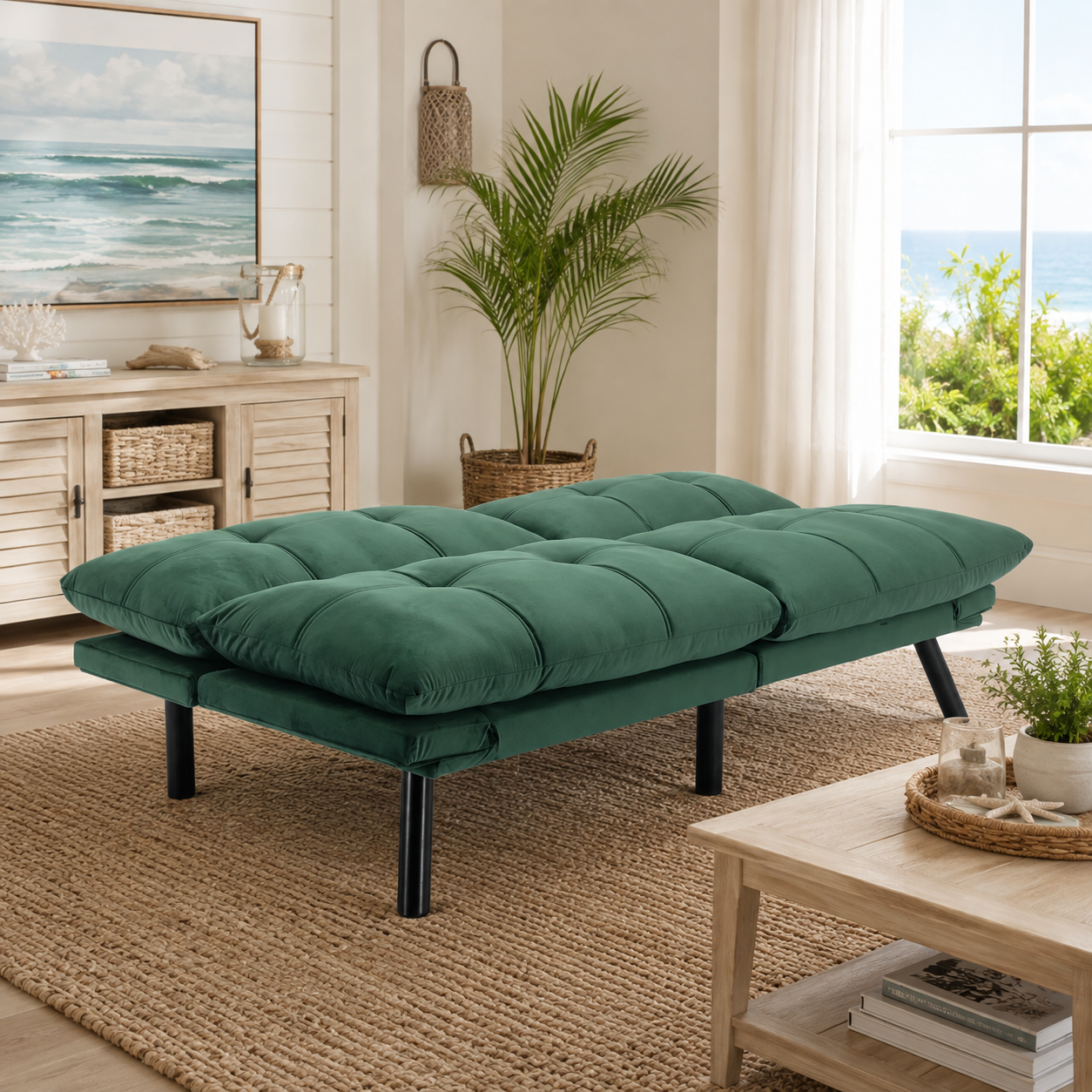 Carmel 70" Upholstered Convertible Futon Sofa Bed with Adjustable Backrest and Armrests