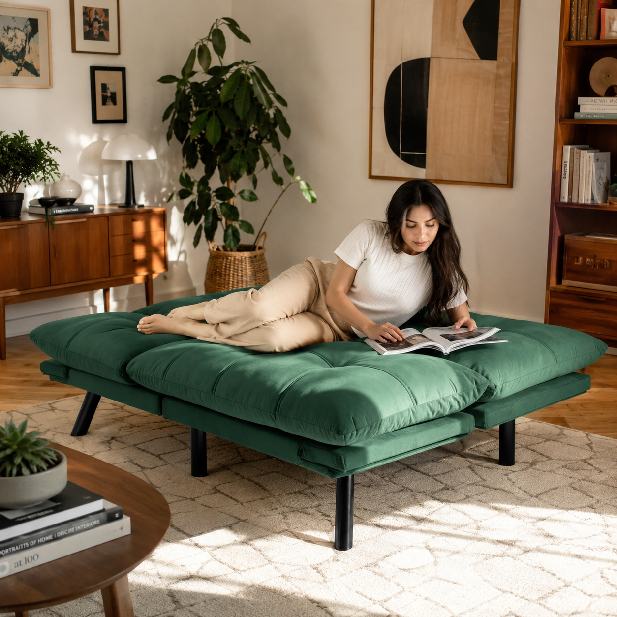 Carmel 70" Upholstered Convertible Futon Sofa Bed with Adjustable Backrest and Armrests