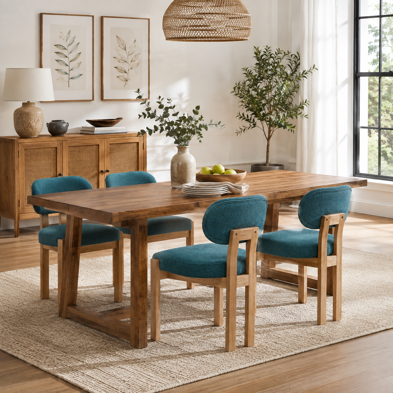 Michigan Farmhouse Upholstered Dining Chairs with Solid Rubberwood Legs Set of 2