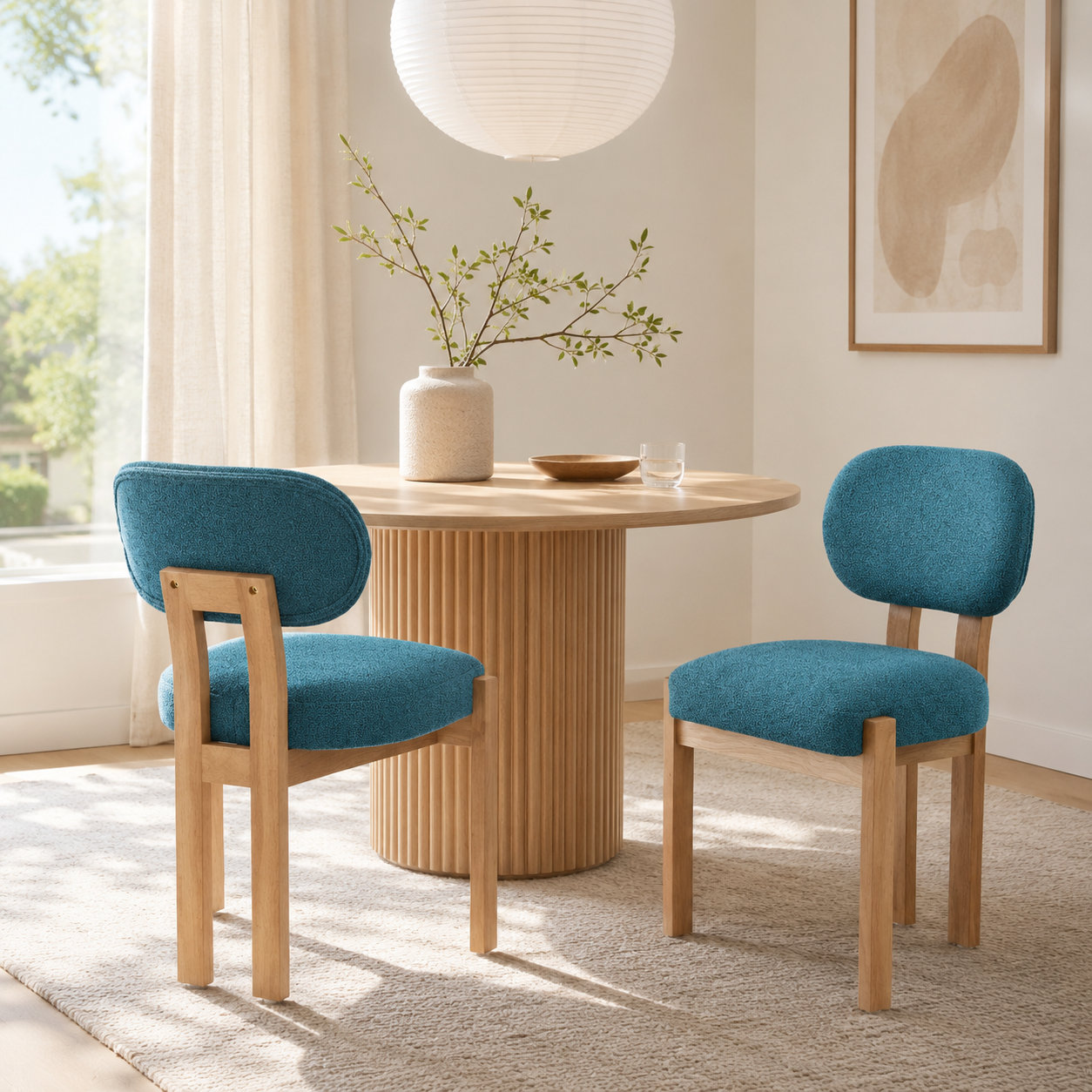 Michigan Farmhouse Upholstered Dining Chairs with Solid Rubberwood Legs Set of 2