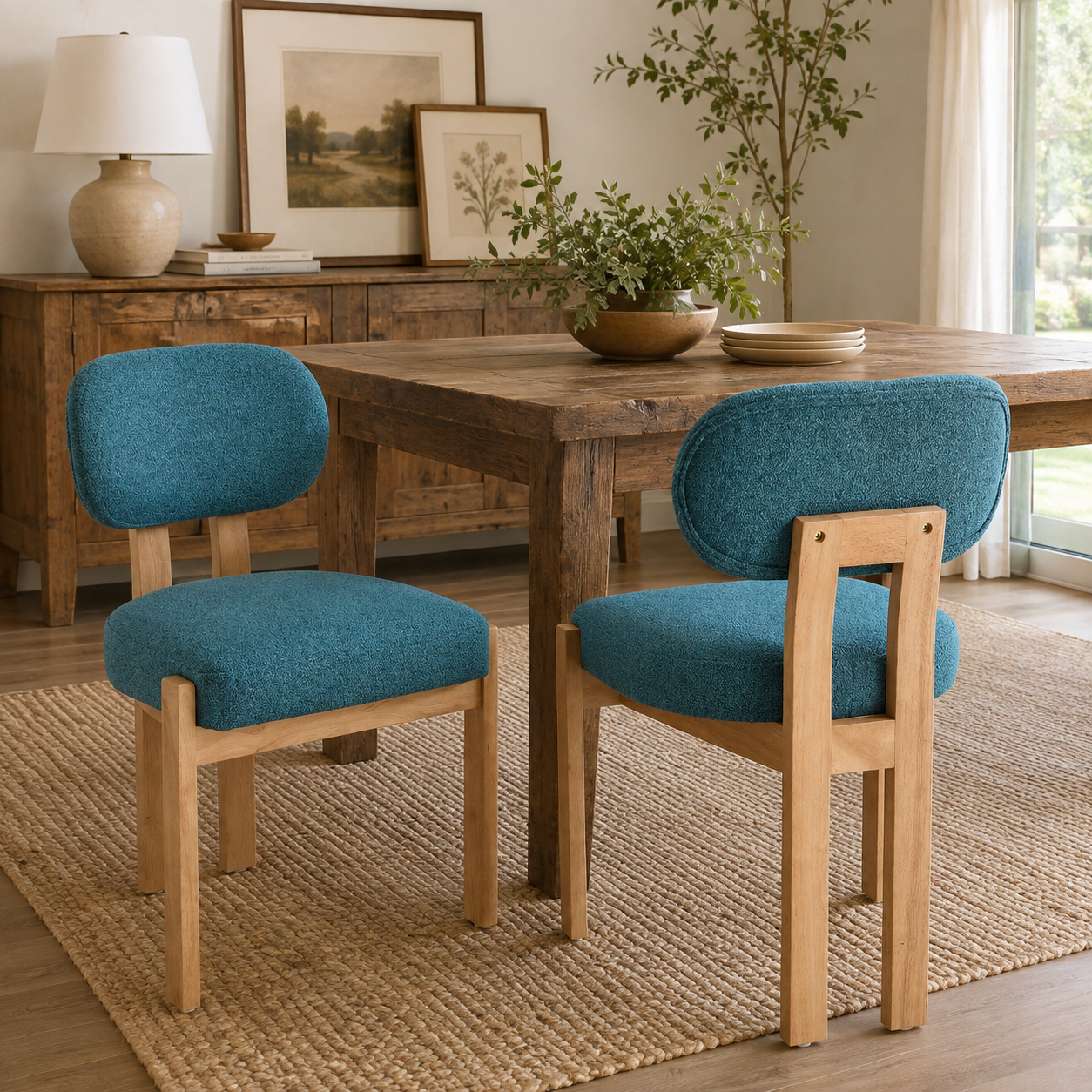 Michigan Farmhouse Upholstered Dining Chairs with Solid Rubberwood Legs Set of 2