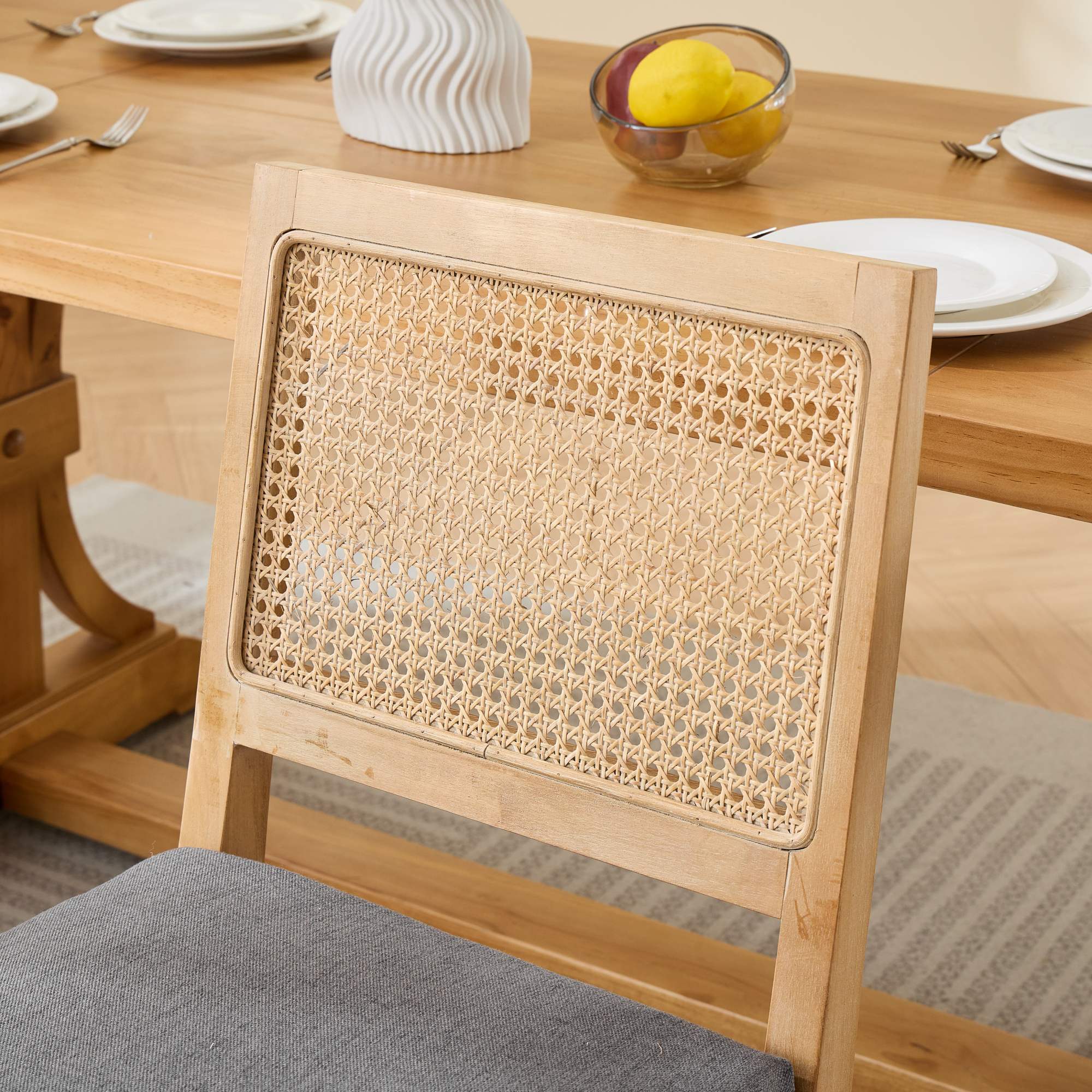 Maggiore Rattan Dining Chairs with Solid Rubberwood Frame Set of 2