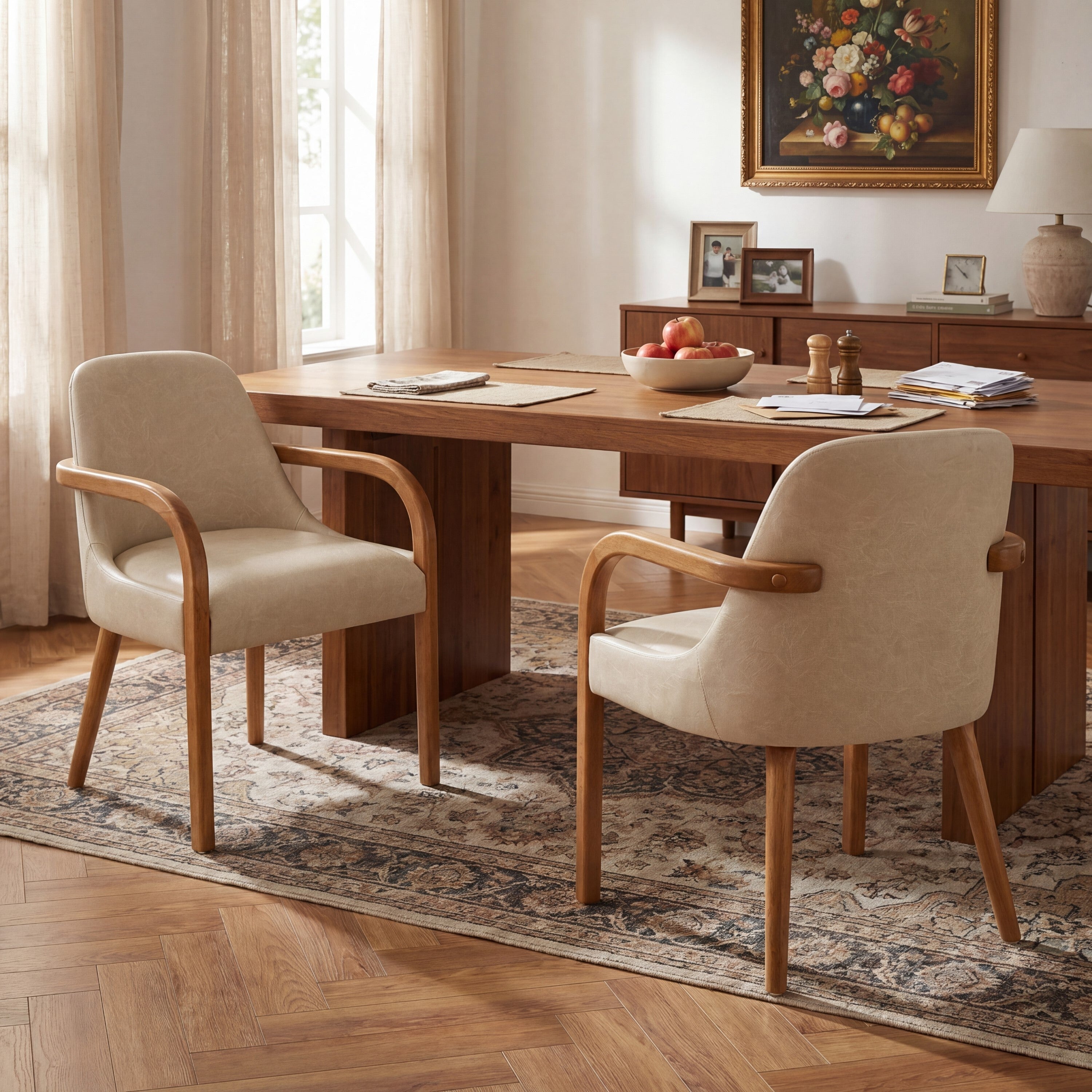Geneva Upholstered Dining Chairs with Solid Rubberwood Legs Set of 2