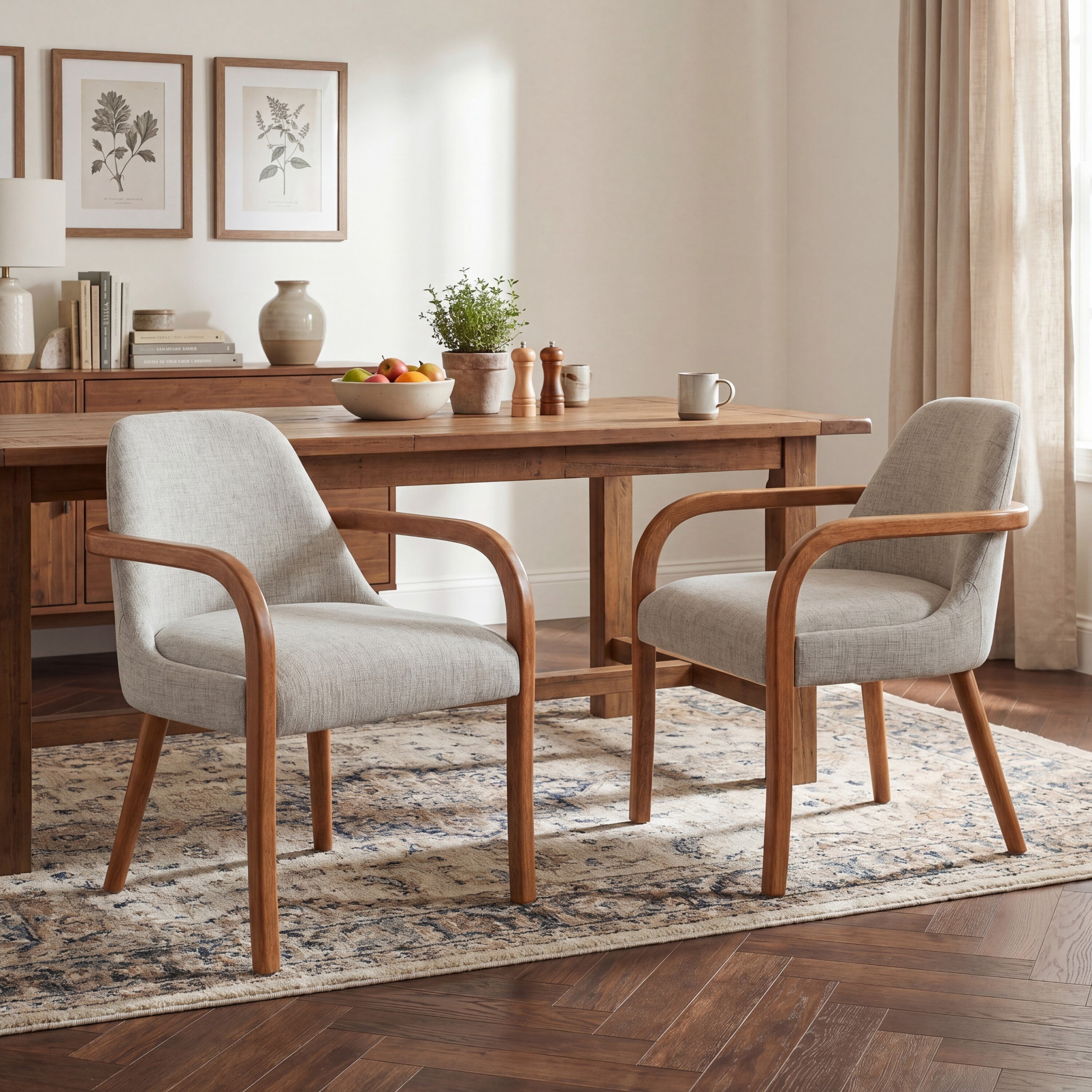 Geneva Upholstered Dining Chairs with Solid Rubberwood Legs Set of 2