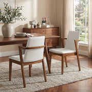 Isar Upholstered Dining Chairs with Solid Rubberwood Arm Frame Set of 2
