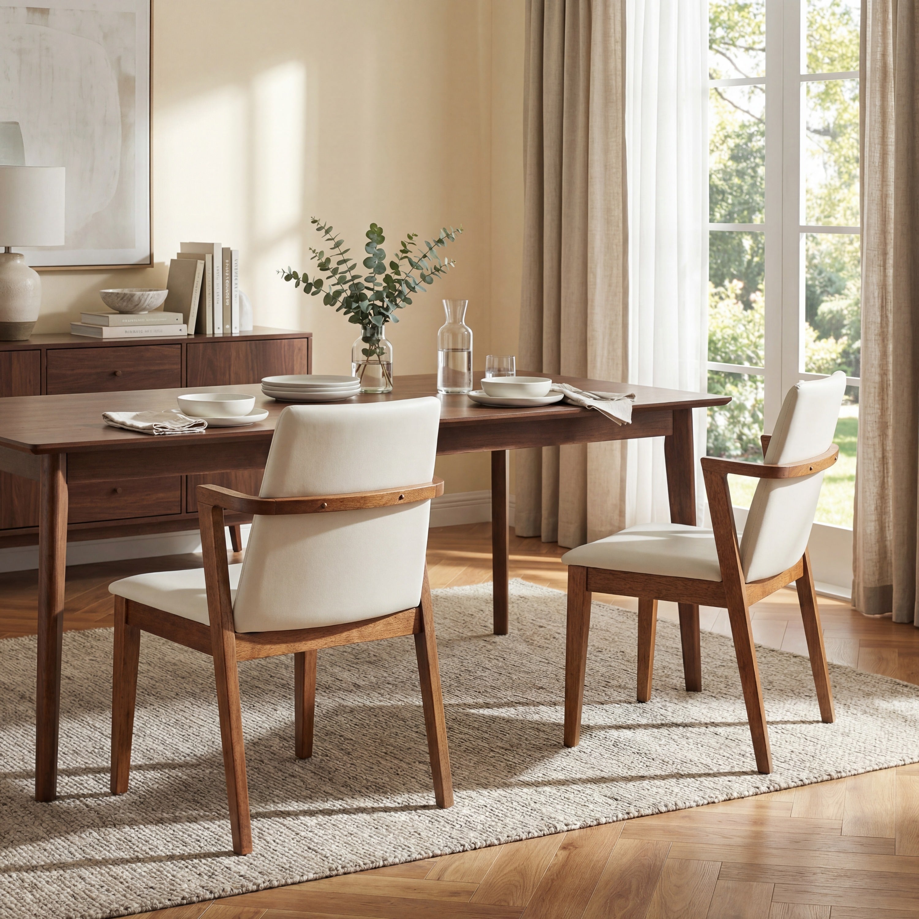 Isar Upholstered Dining Chairs with Solid Rubberwood Arm Frame Set of 2