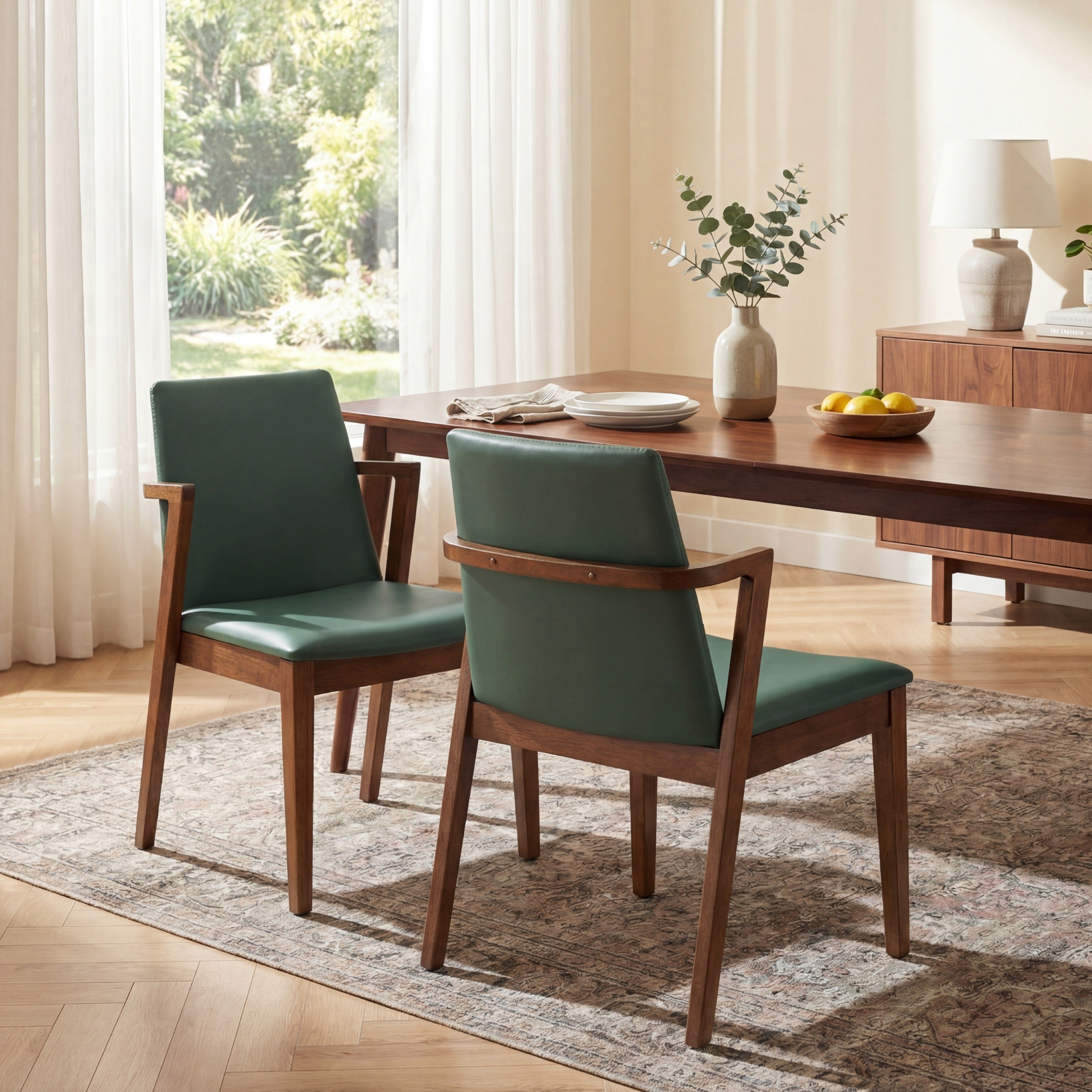 Isar Upholstered Dining Chairs with Solid Rubberwood Arm Frame Set of 2