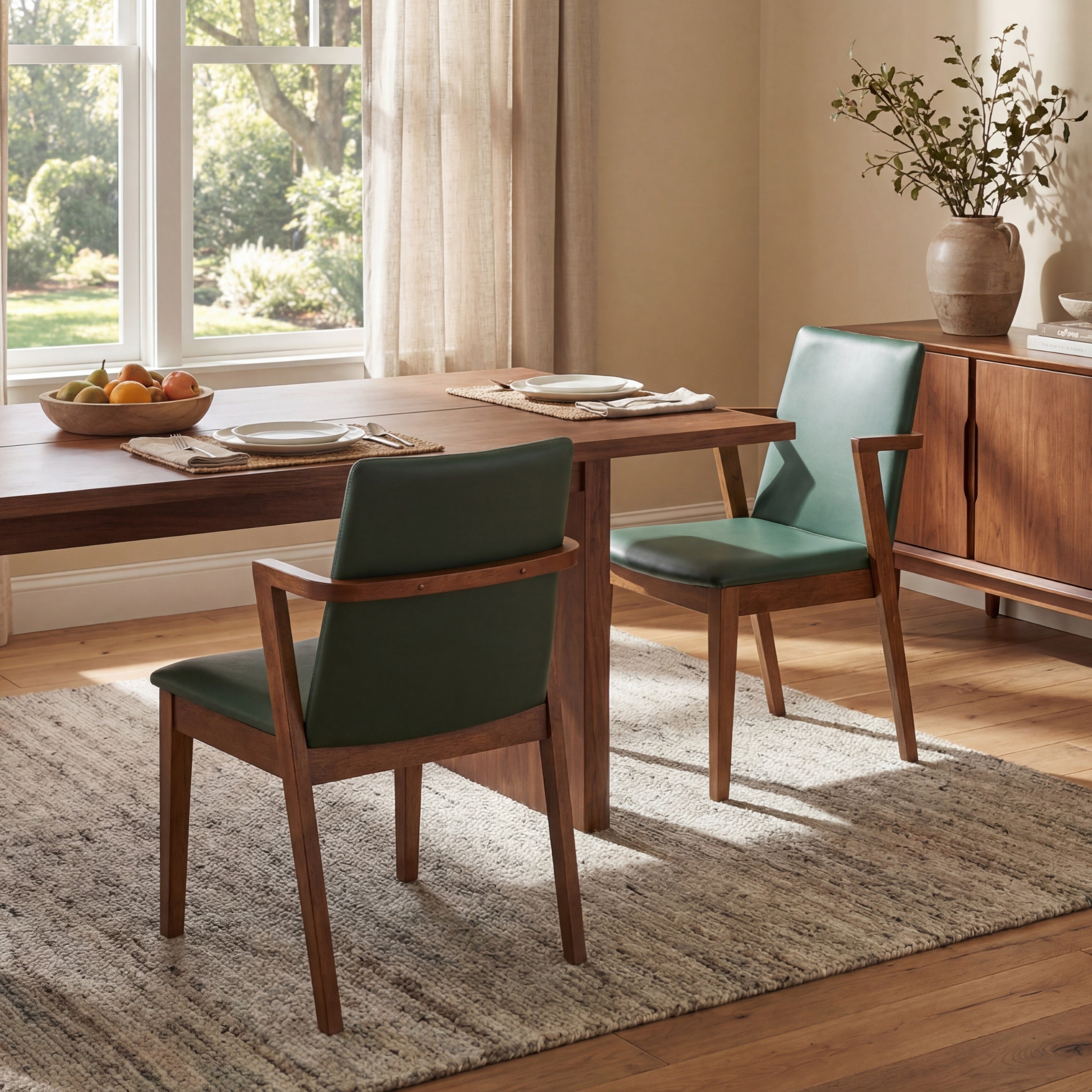 Isar Upholstered Dining Chairs with Solid Rubberwood Arm Frame Set of 2