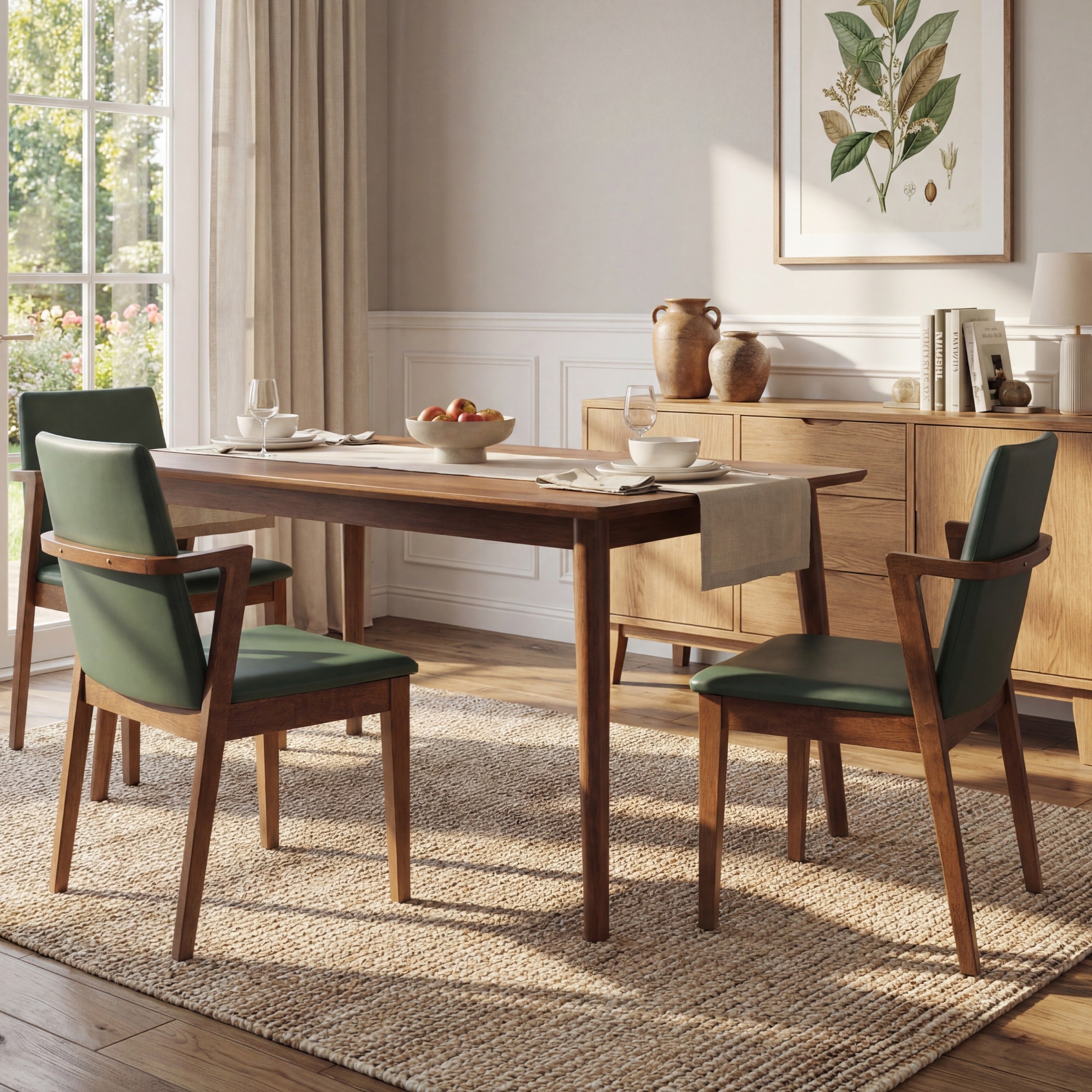 Isar Upholstered Dining Chairs with Solid Rubberwood Arm Frame Set of 2