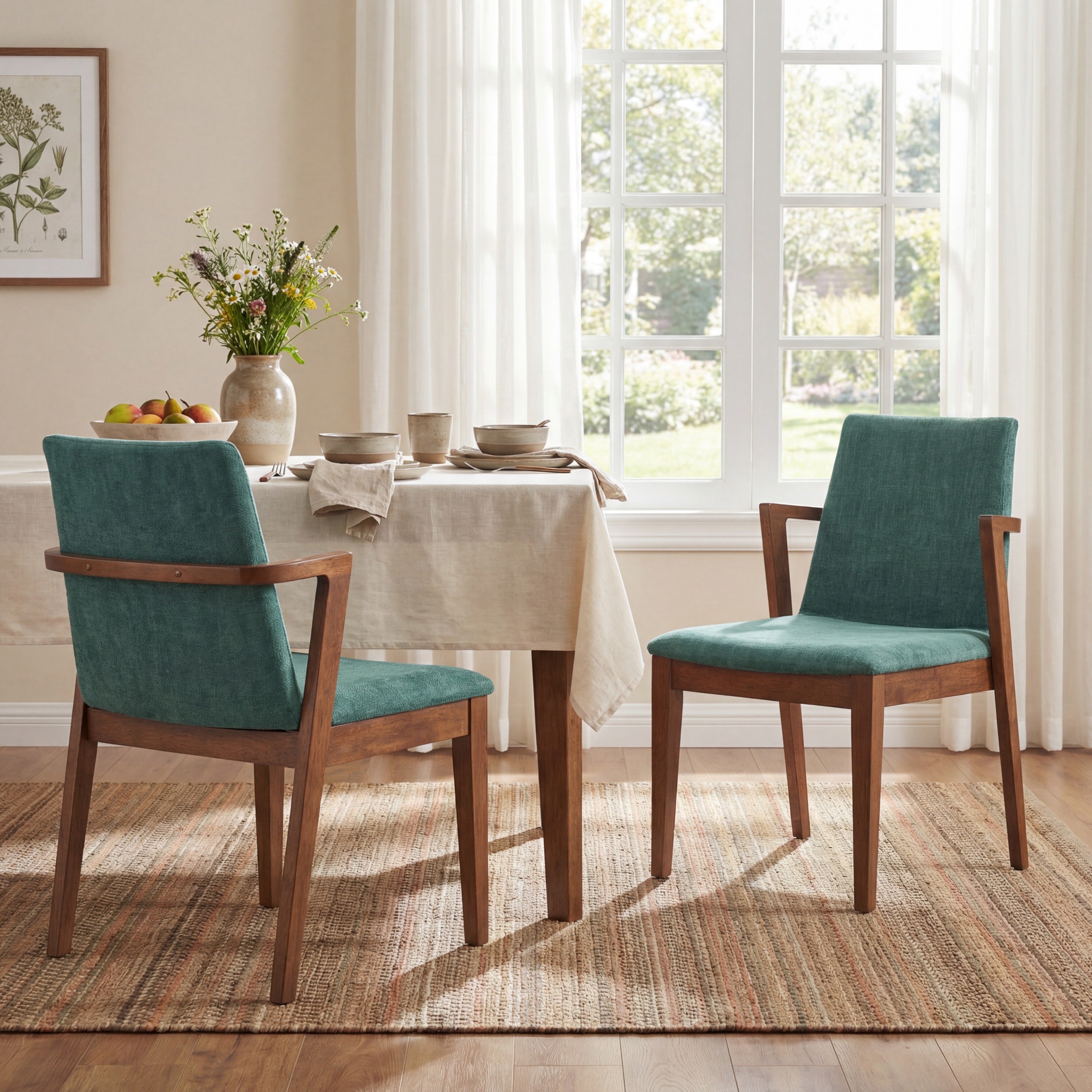Isar Upholstered Dining Chairs with Solid Rubberwood Arm Frame Set of 2