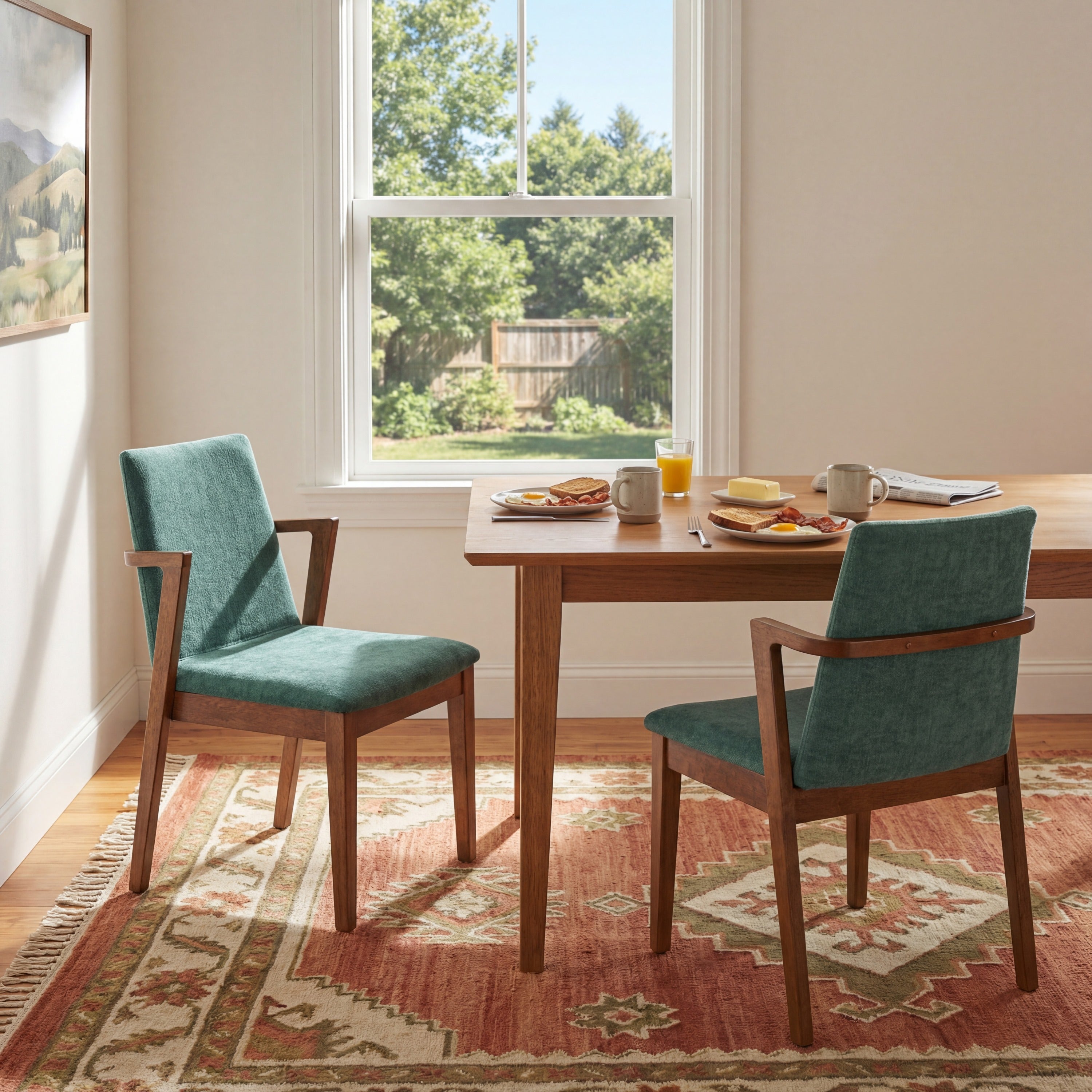 Isar Upholstered Dining Chairs with Solid Rubberwood Arm Frame Set of 2