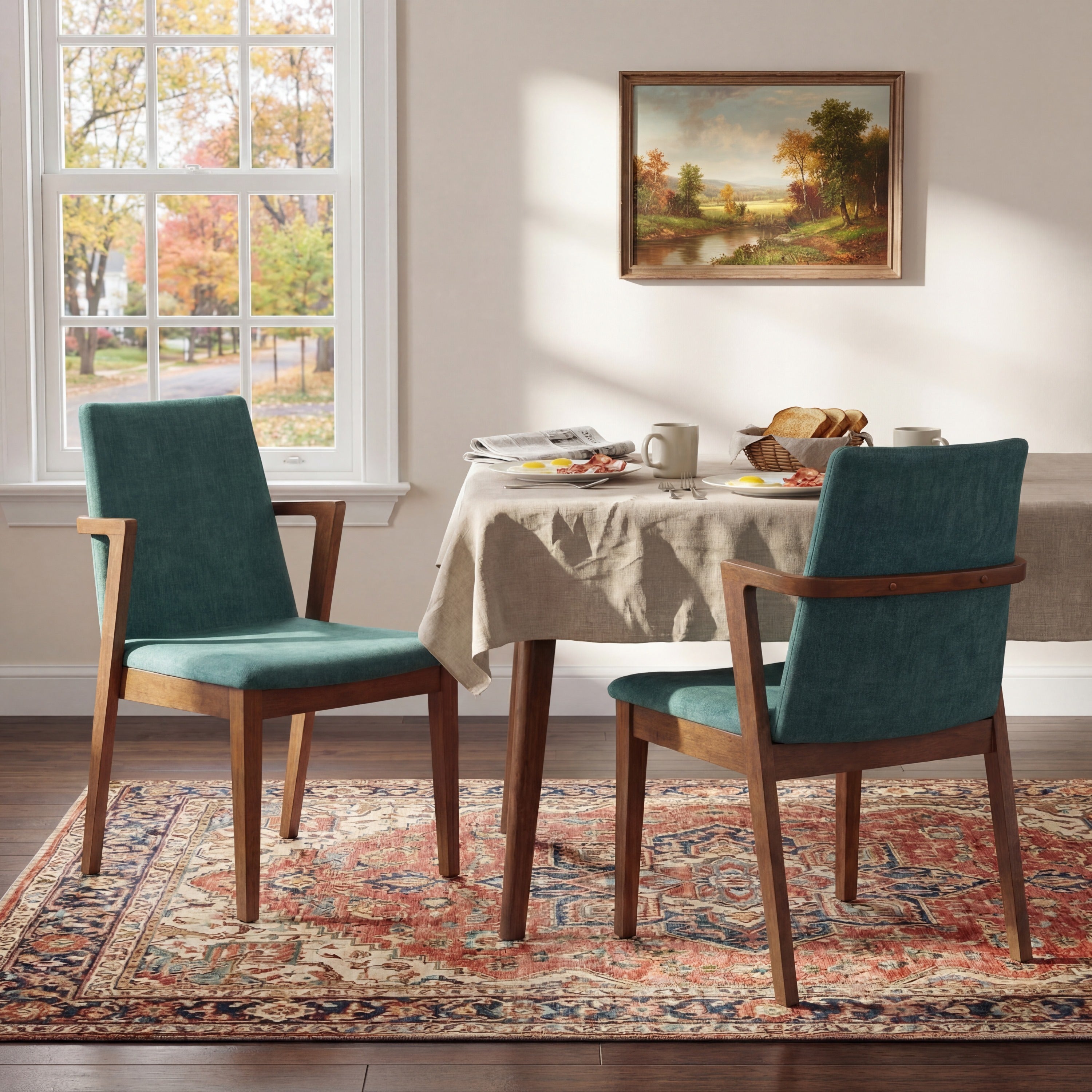 Isar Upholstered Dining Chairs with Solid Rubberwood Arm Frame Set of 2