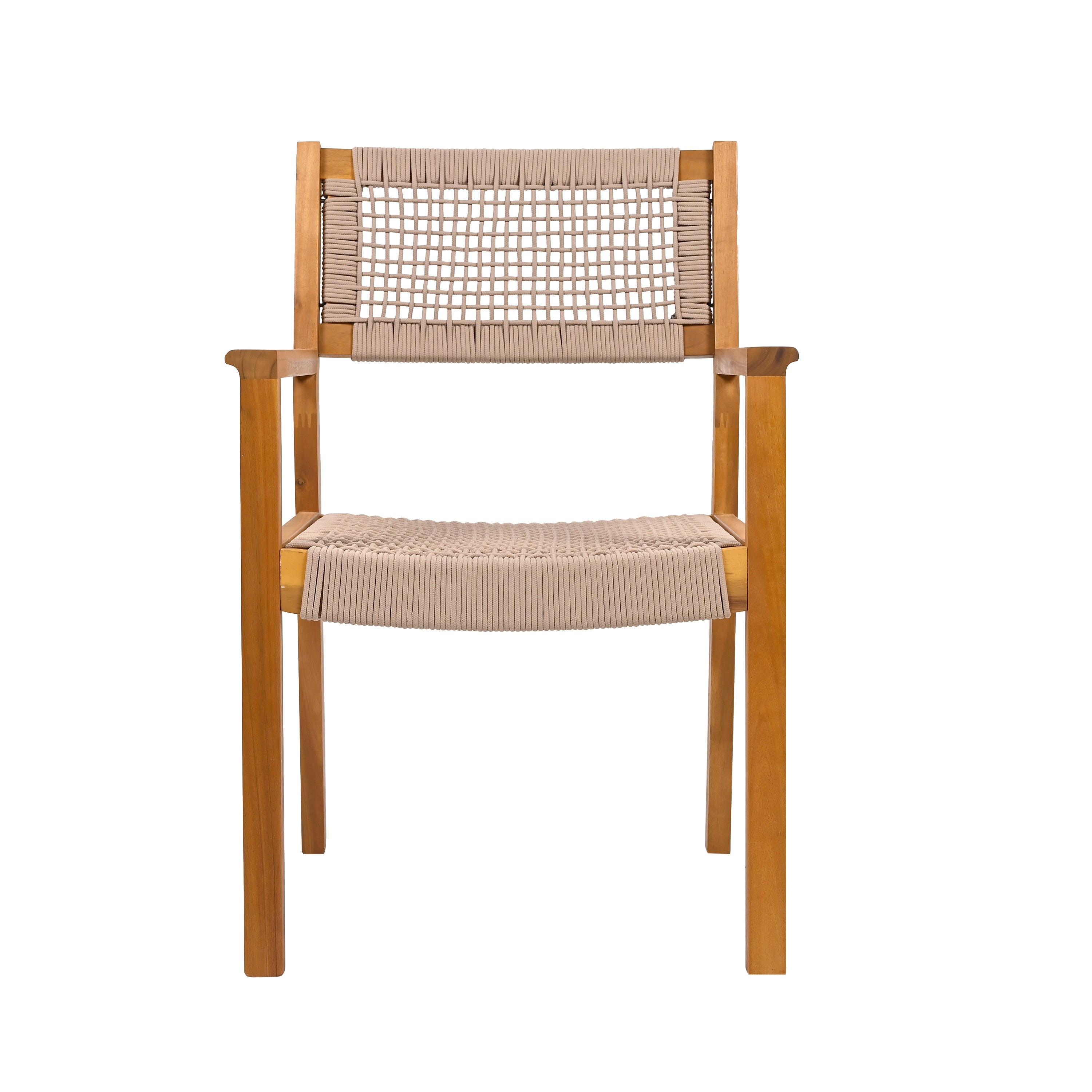 Aare Acacia Wood Dining Chairs with Woven Rope Seats and Arms Set of 2