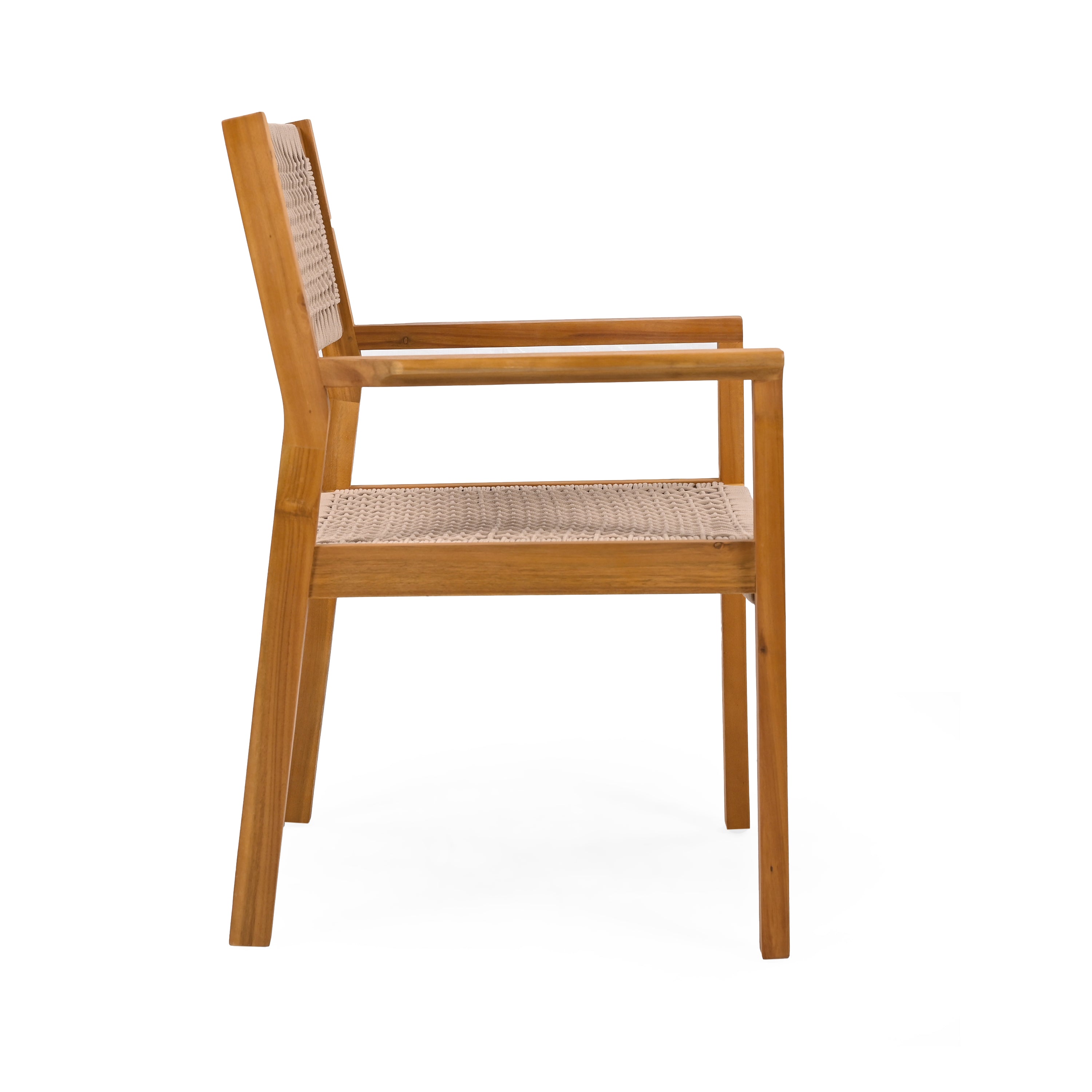Aare Acacia Wood Dining Chairs with Woven Rope Seats and Arms Set of 2