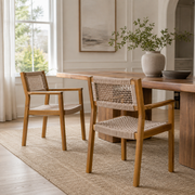 Aare Acacia Wood Dining Chairs with Woven Rope Seats and Arms Set of 2
