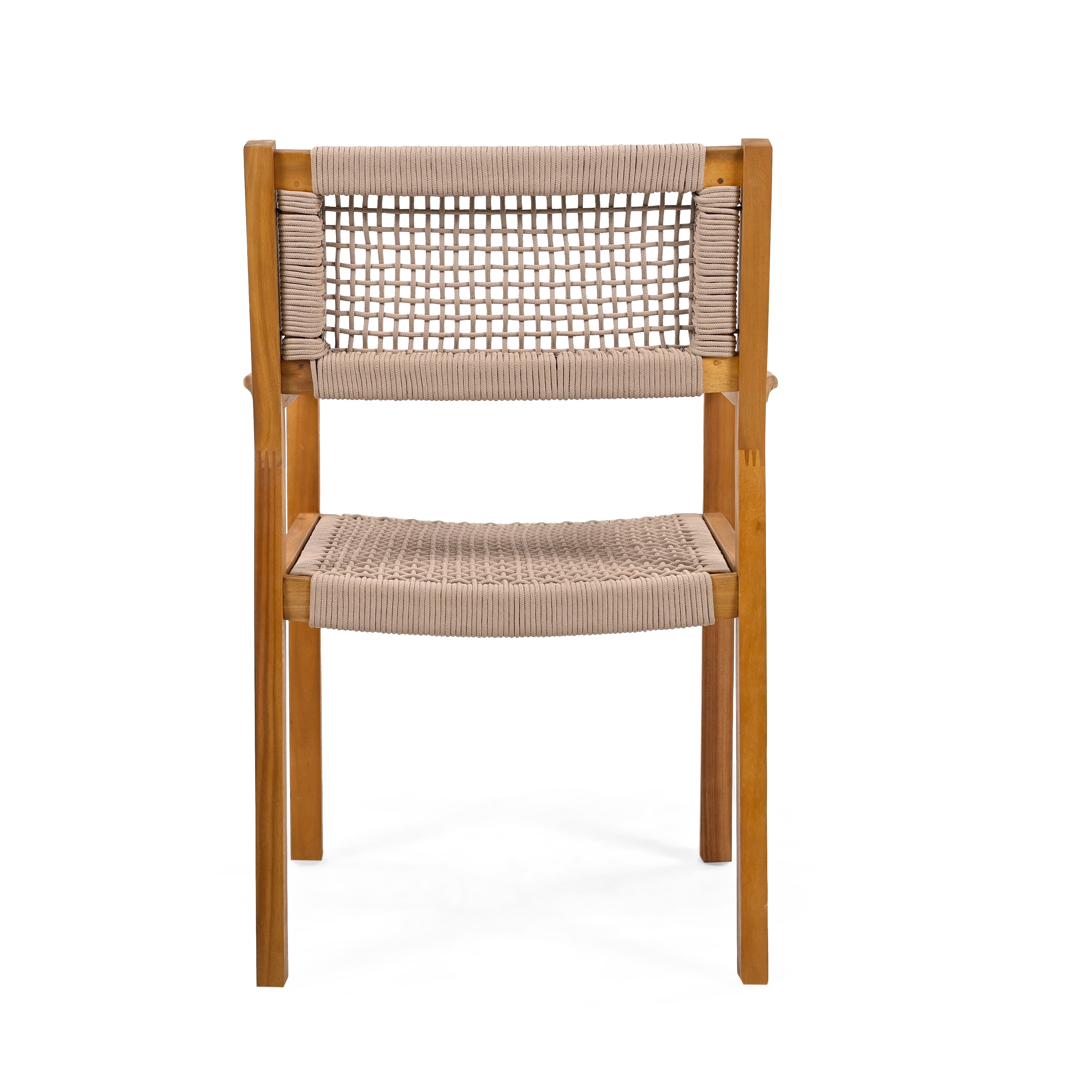 Aare Acacia Wood Dining Chairs with Woven Rope Seats and Arms Set of 2