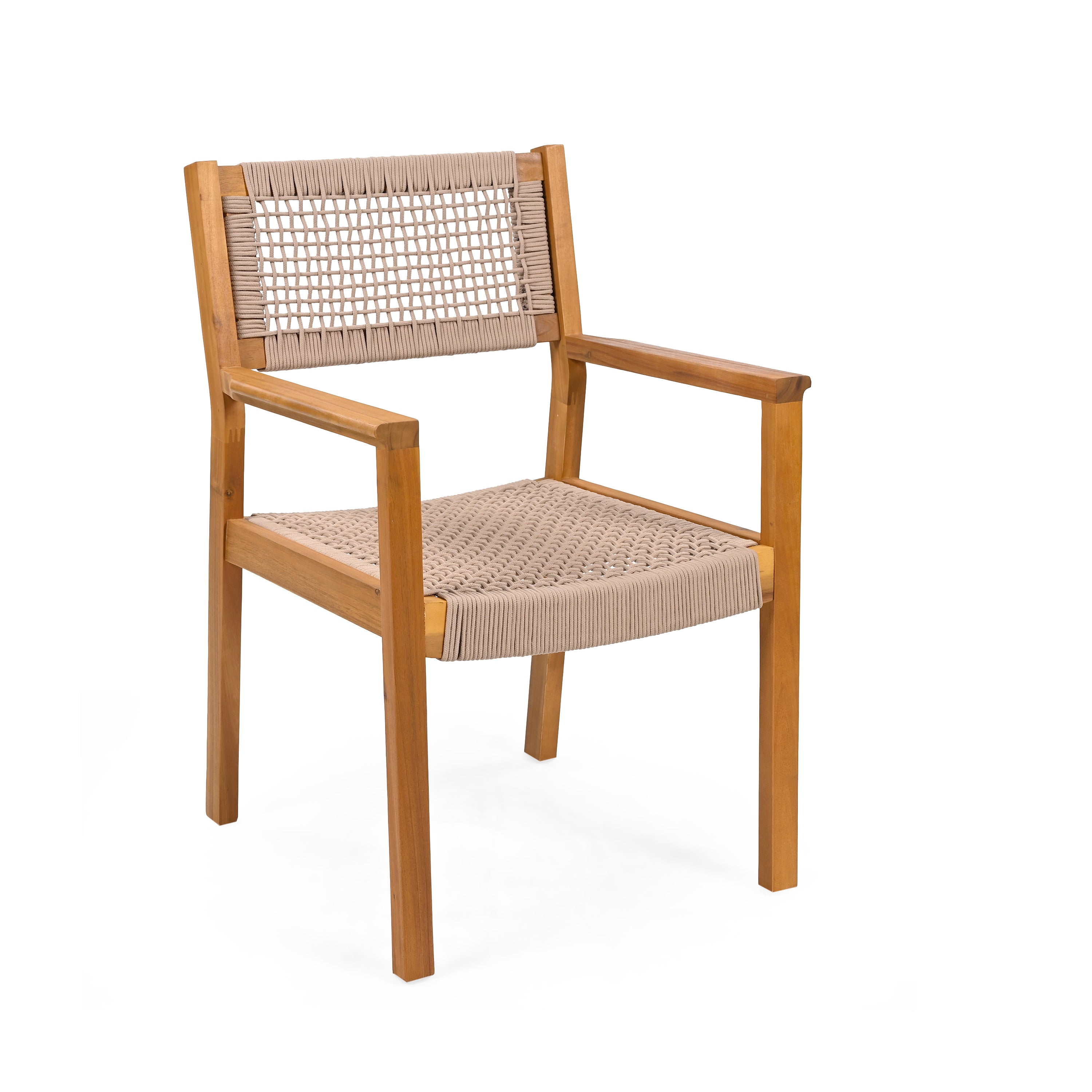 Aare Acacia Wood Dining Chairs with Woven Rope Seats and Arms Set of 2