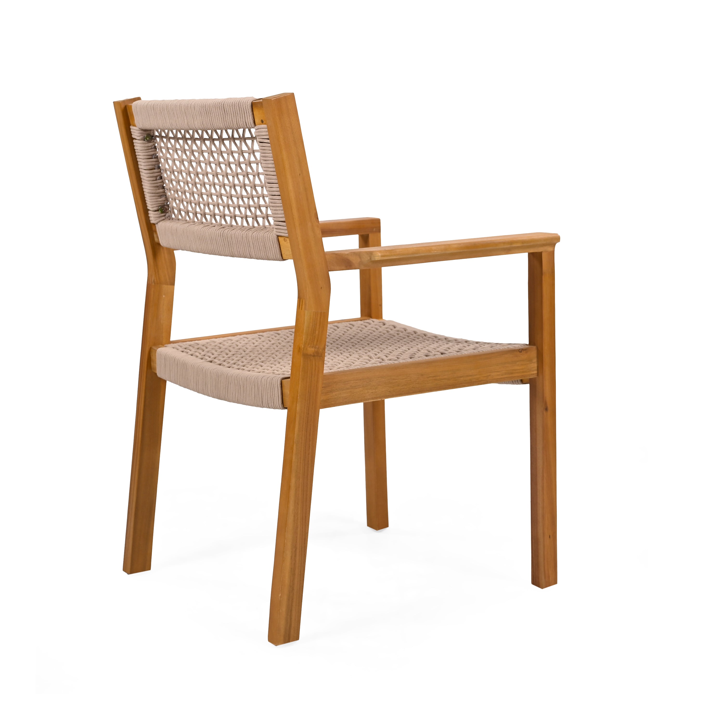 Aare Acacia Wood Dining Chairs with Woven Rope Seats and Arms Set of 2