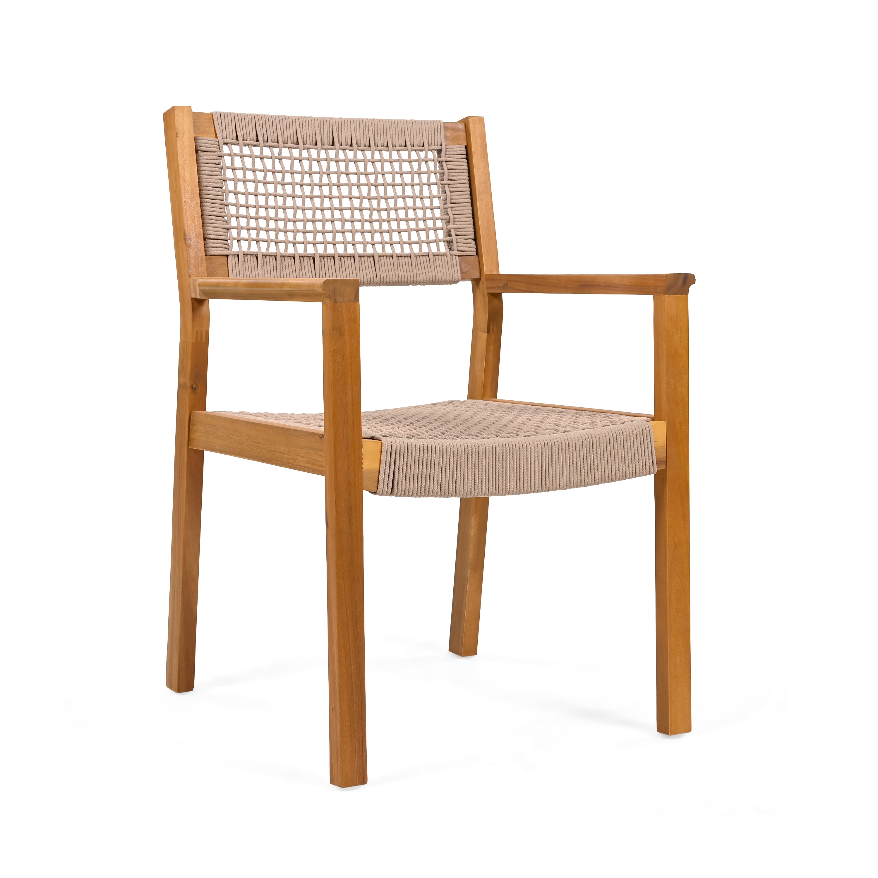 Aare Acacia Wood Dining Chairs with Woven Rope Seats and Arms Set of 2