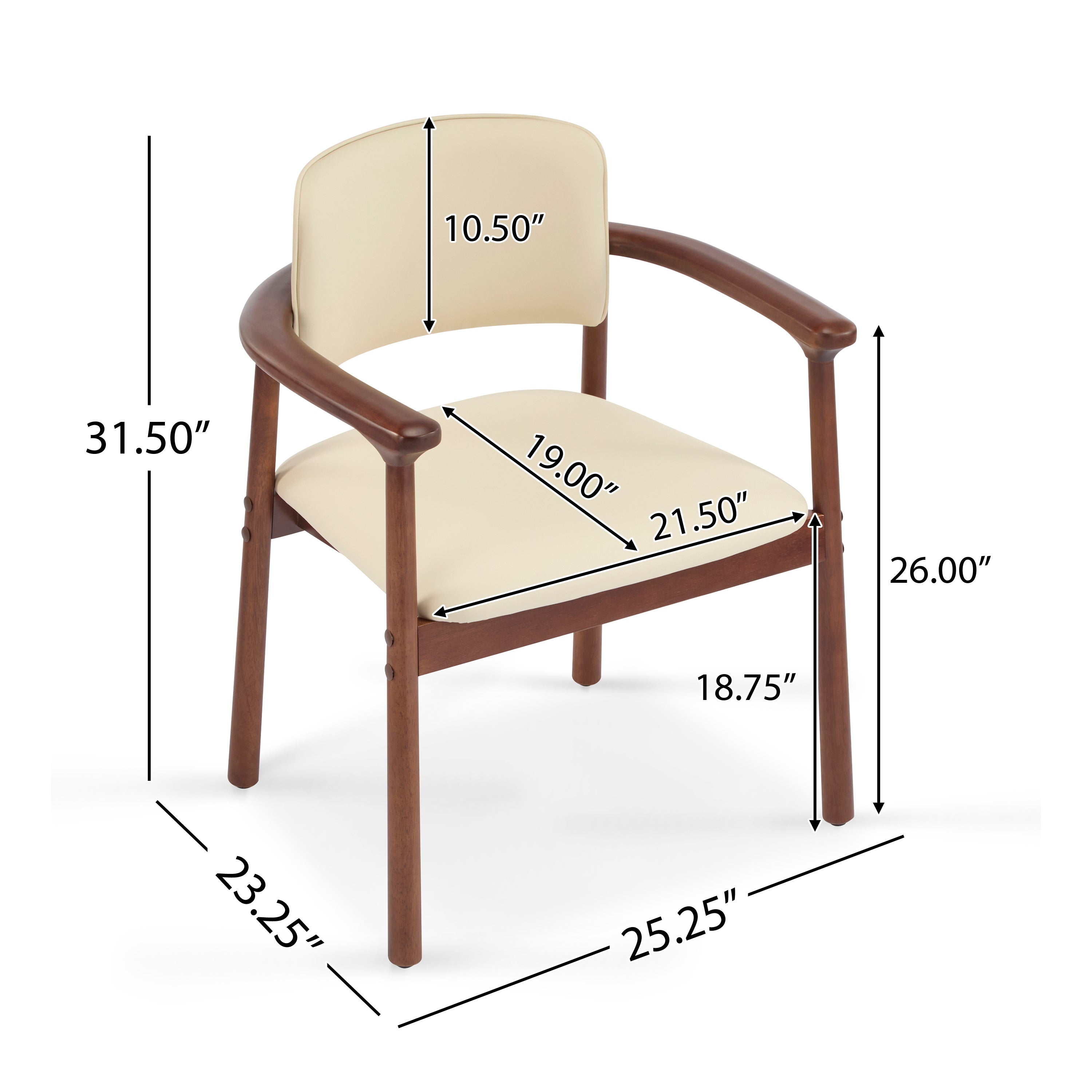 Durance Upholstered Dining Chairs with Curved Rubberwood Arms Set of 2