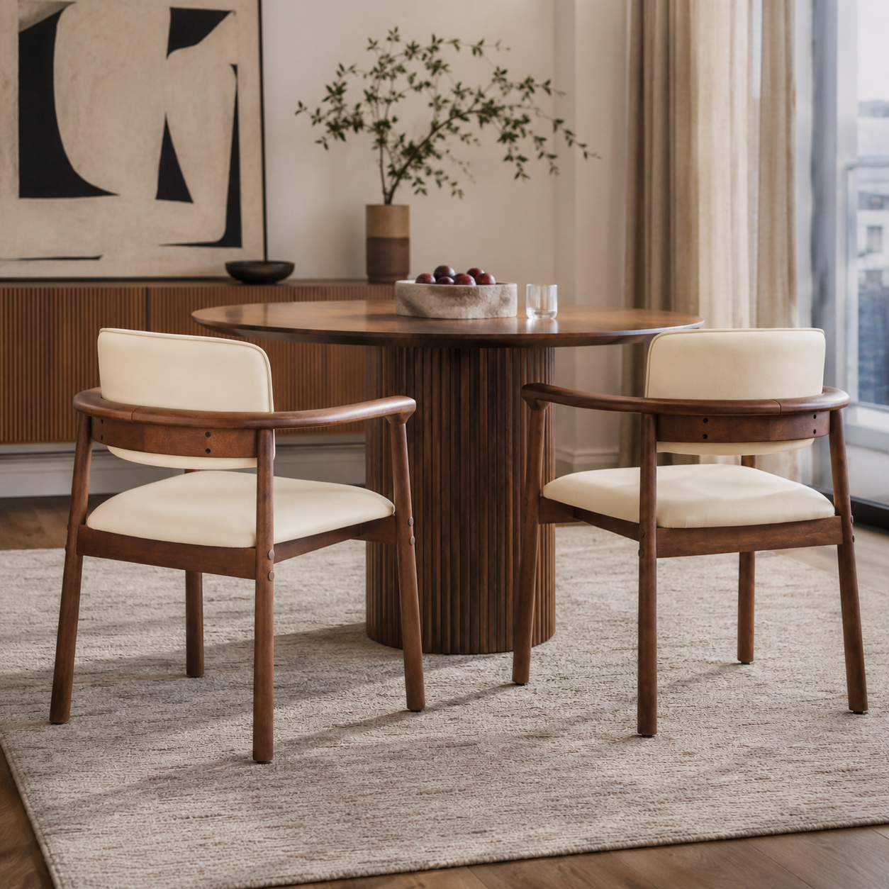 Durance Upholstered Dining Chairs with Curved Rubberwood Arms Set of 2