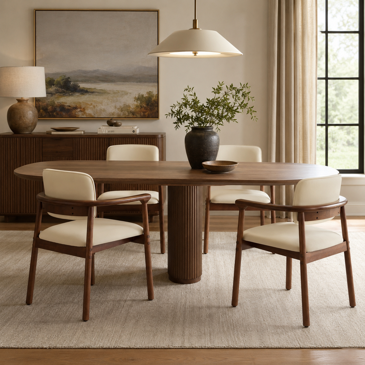 Durance Upholstered Dining Chairs with Curved Rubberwood Arms Set of 2