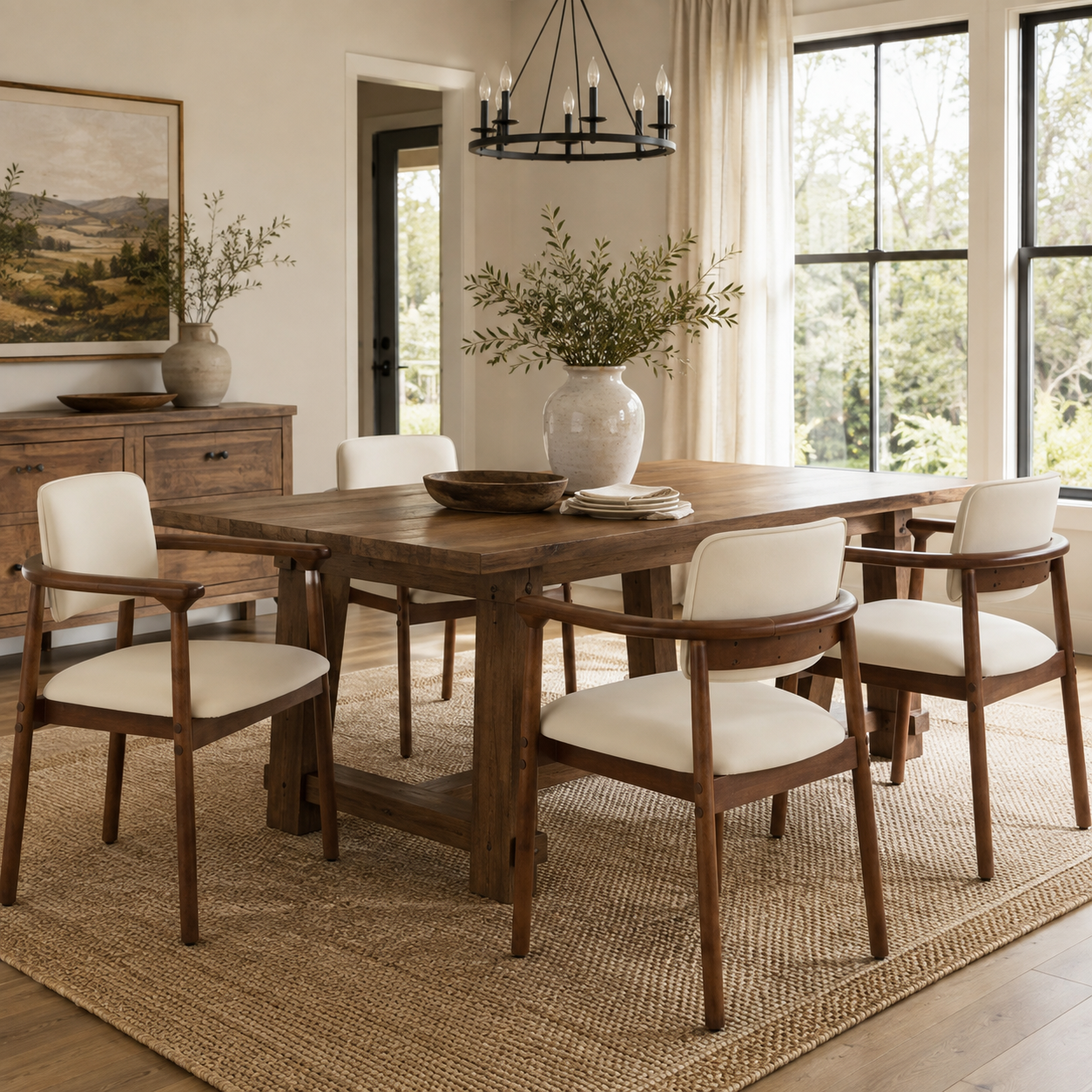 Durance Upholstered Dining Chairs with Curved Rubberwood Arms Set of 2