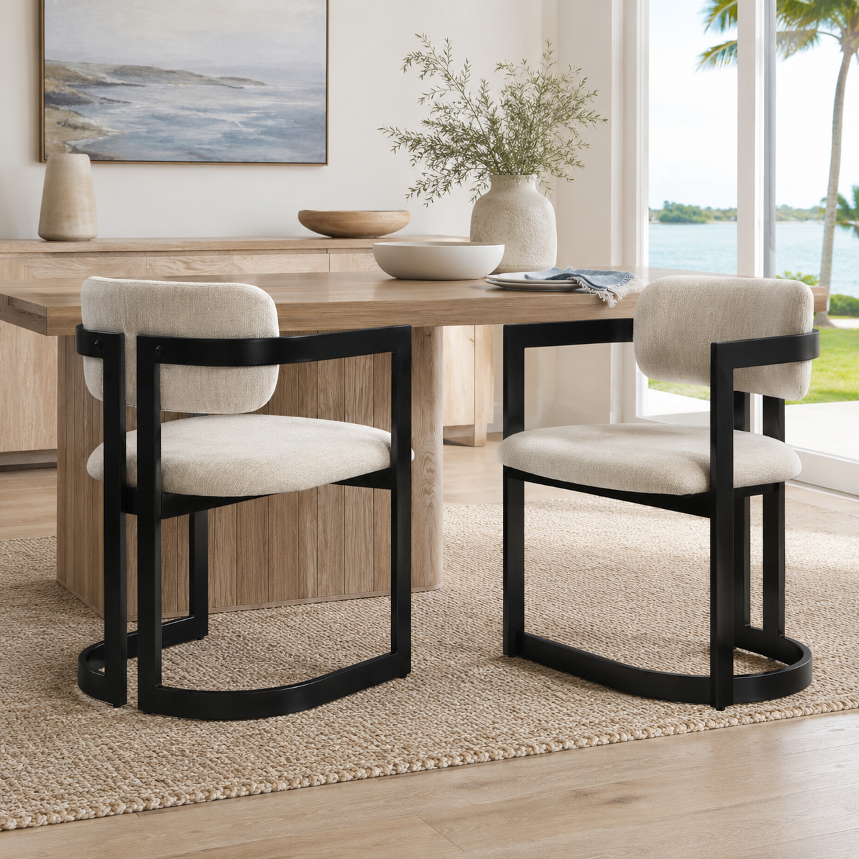 Morava Upholstered Metal Dining Armchairs with Half-Round Base Set of 2