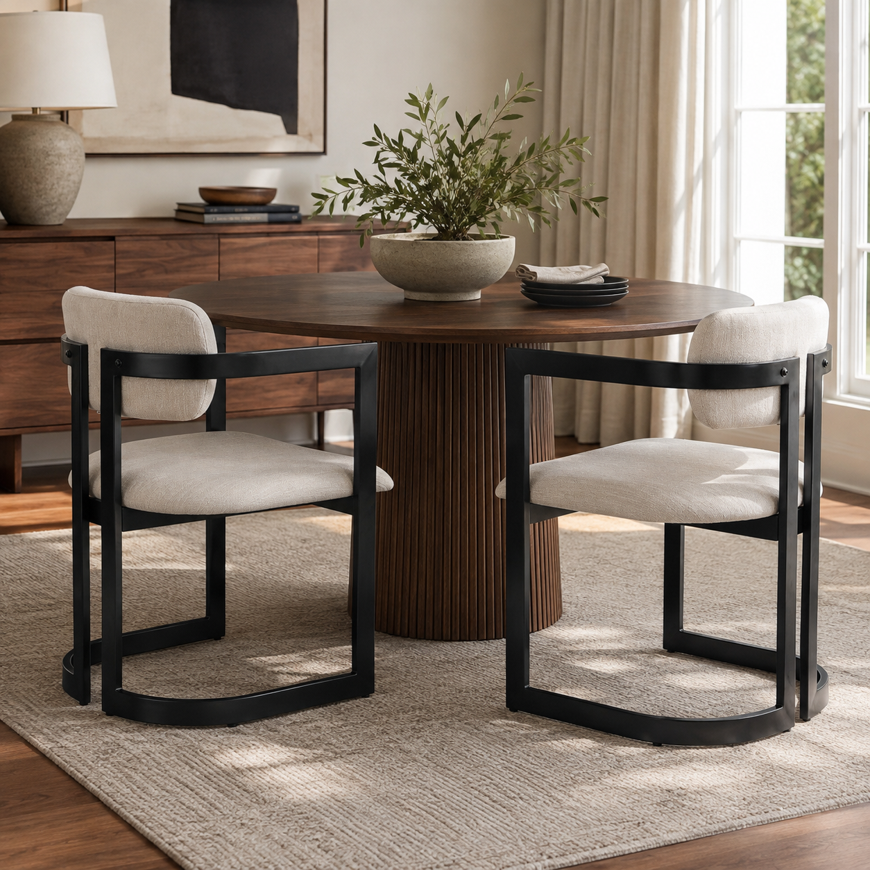 Morava Upholstered Metal Dining Armchairs with Half-Round Base Set of 2