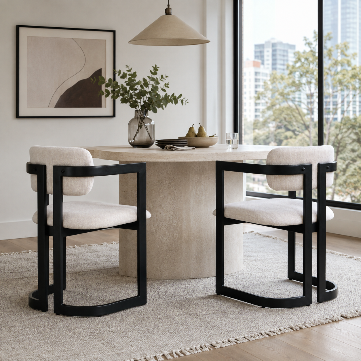 Morava Upholstered Metal Dining Armchairs with Half-Round Base Set of 2