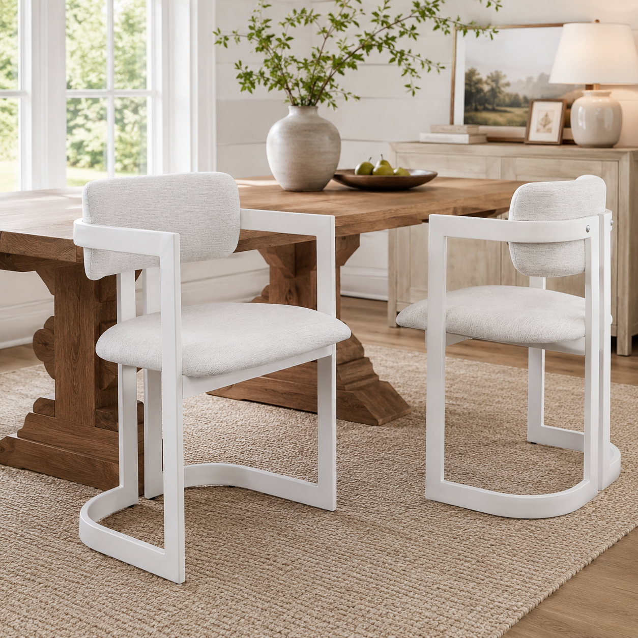 Morava Upholstered Metal Dining Armchairs with Half-Round Base Set of 2