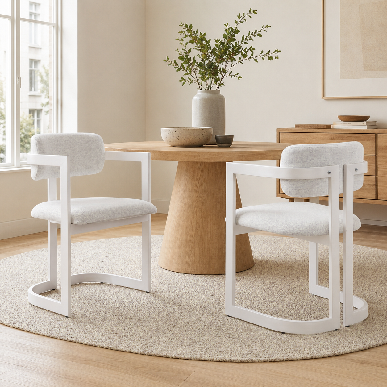 Morava Upholstered Metal Dining Armchairs with Half-Round Base Set of 2