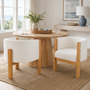 Soca Boucle Upholstered Dining Armchairs with Solid Rubberwood Post Frame Set of 2