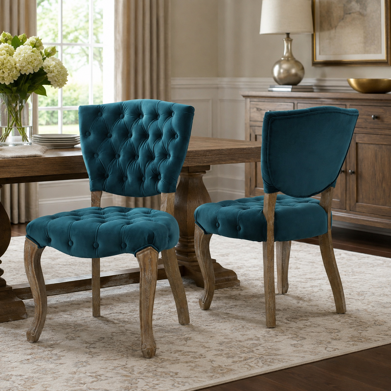 Prespa Tufted Velvet Dining Chairs with Solid Wood Legs Set of 2