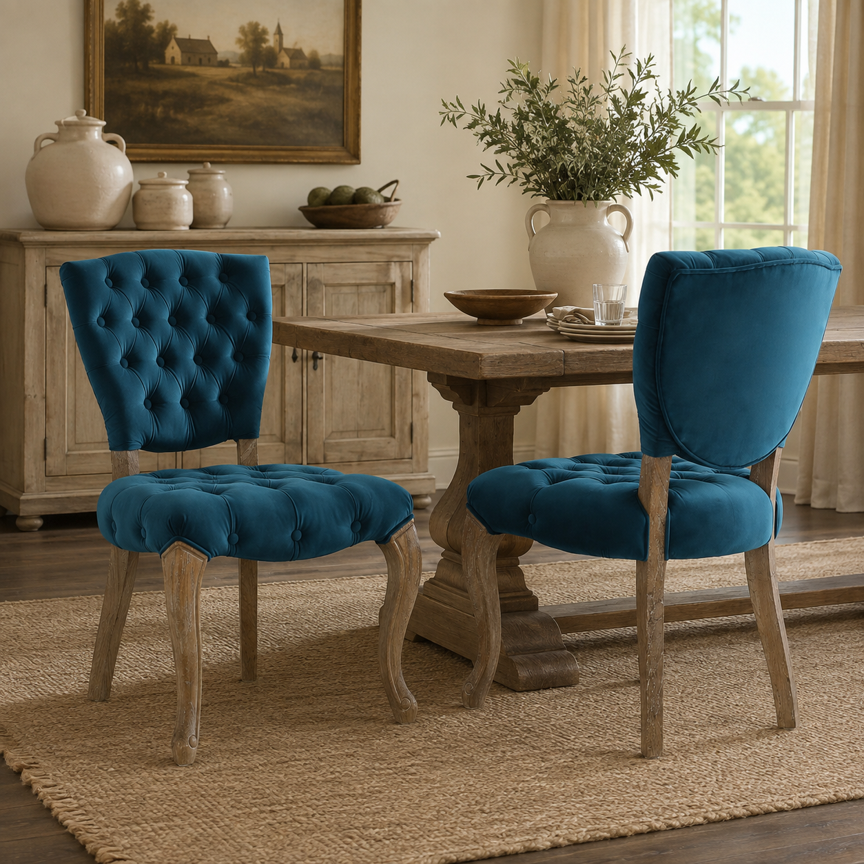Prespa Tufted Velvet Dining Chairs with Solid Wood Legs Set of 2